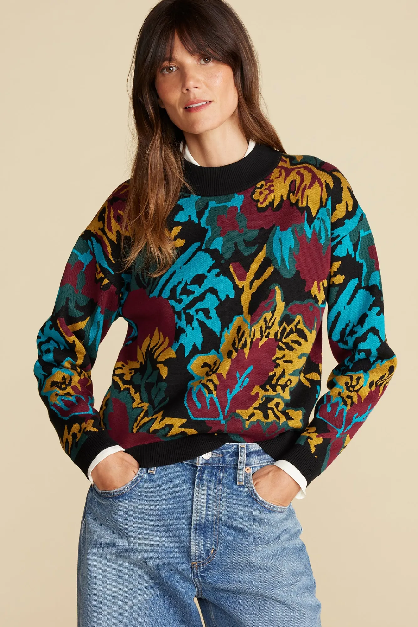 Amour Vert Cecile Cotton Jacquard Sweater- Sweaters & Cardigans