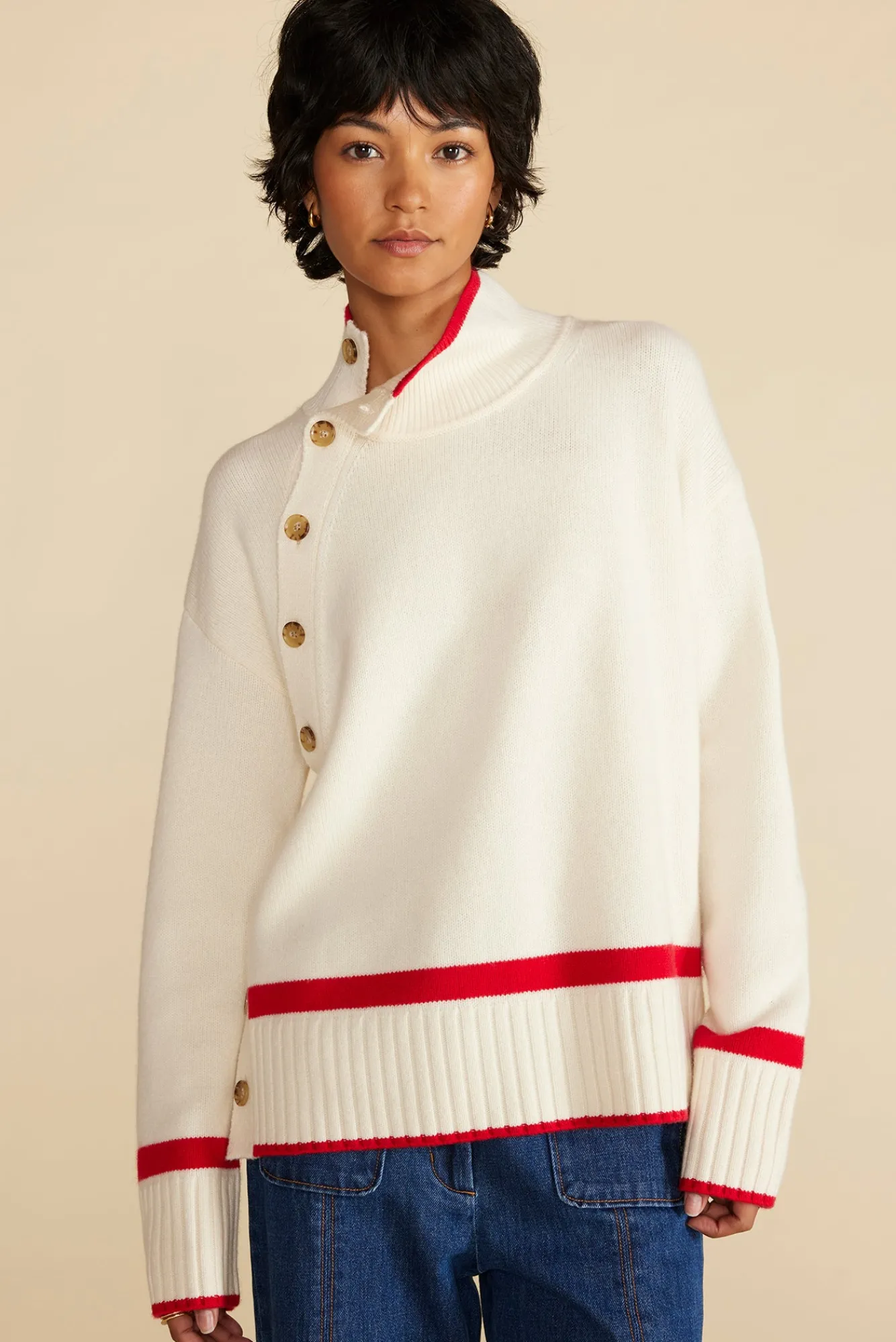 Amour Vert Leonie Stripe Turtleneck Sweater- Sweaters & Cardigans