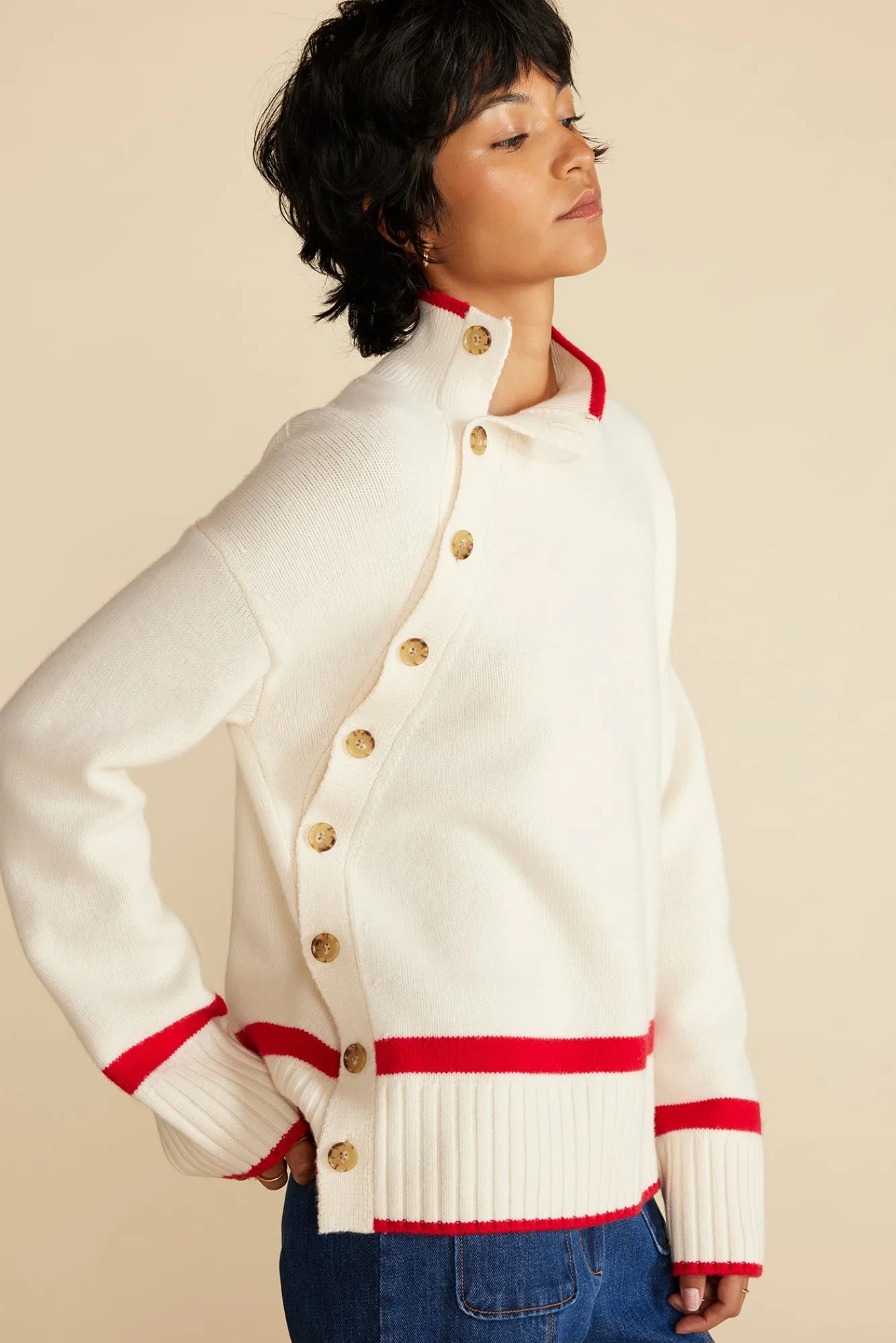 Amour Vert Leonie Stripe Turtleneck Sweater- Sweaters & Cardigans