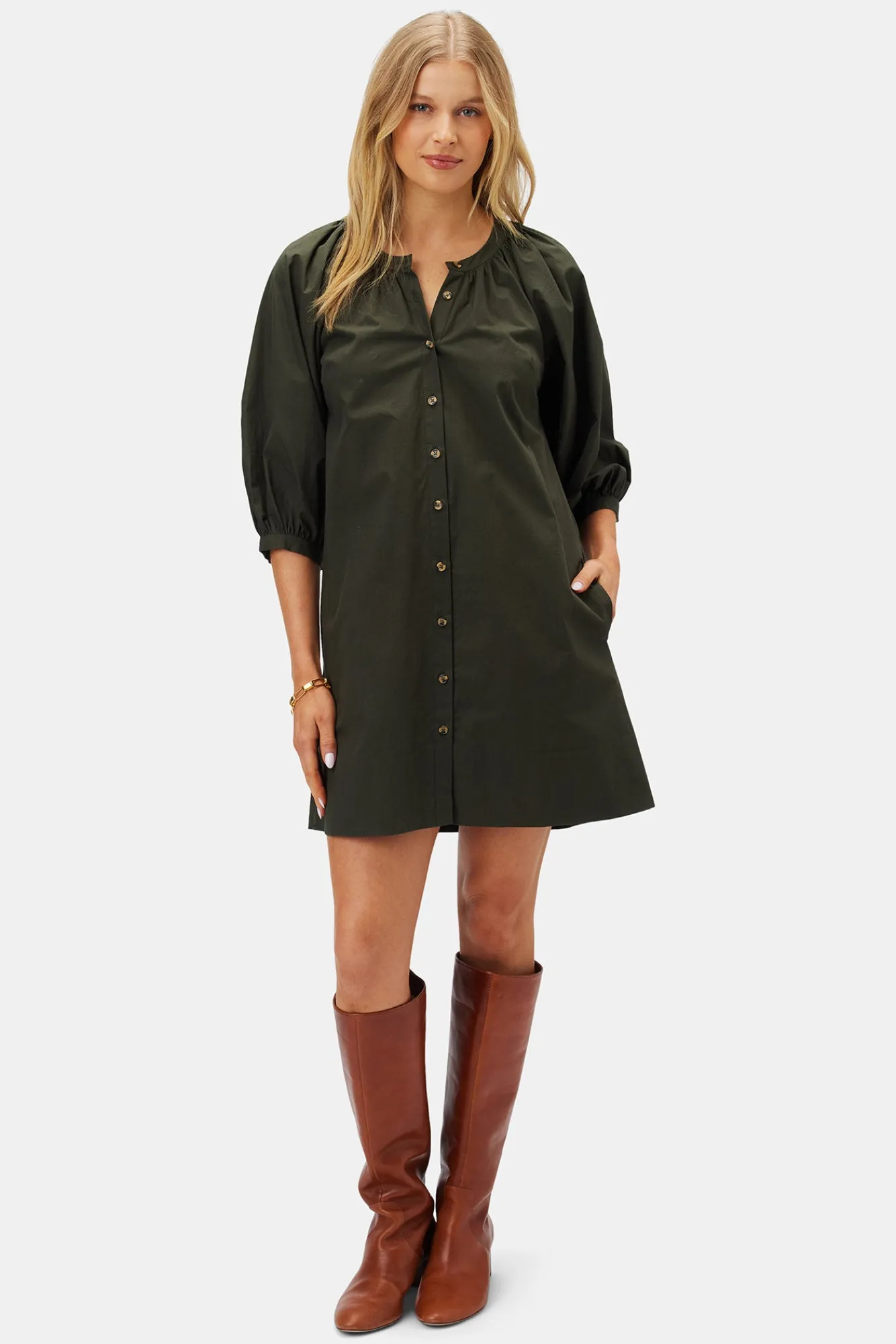 Amour Vert Esther Organic Cotton Poplin Dress- Dresses|Clearance