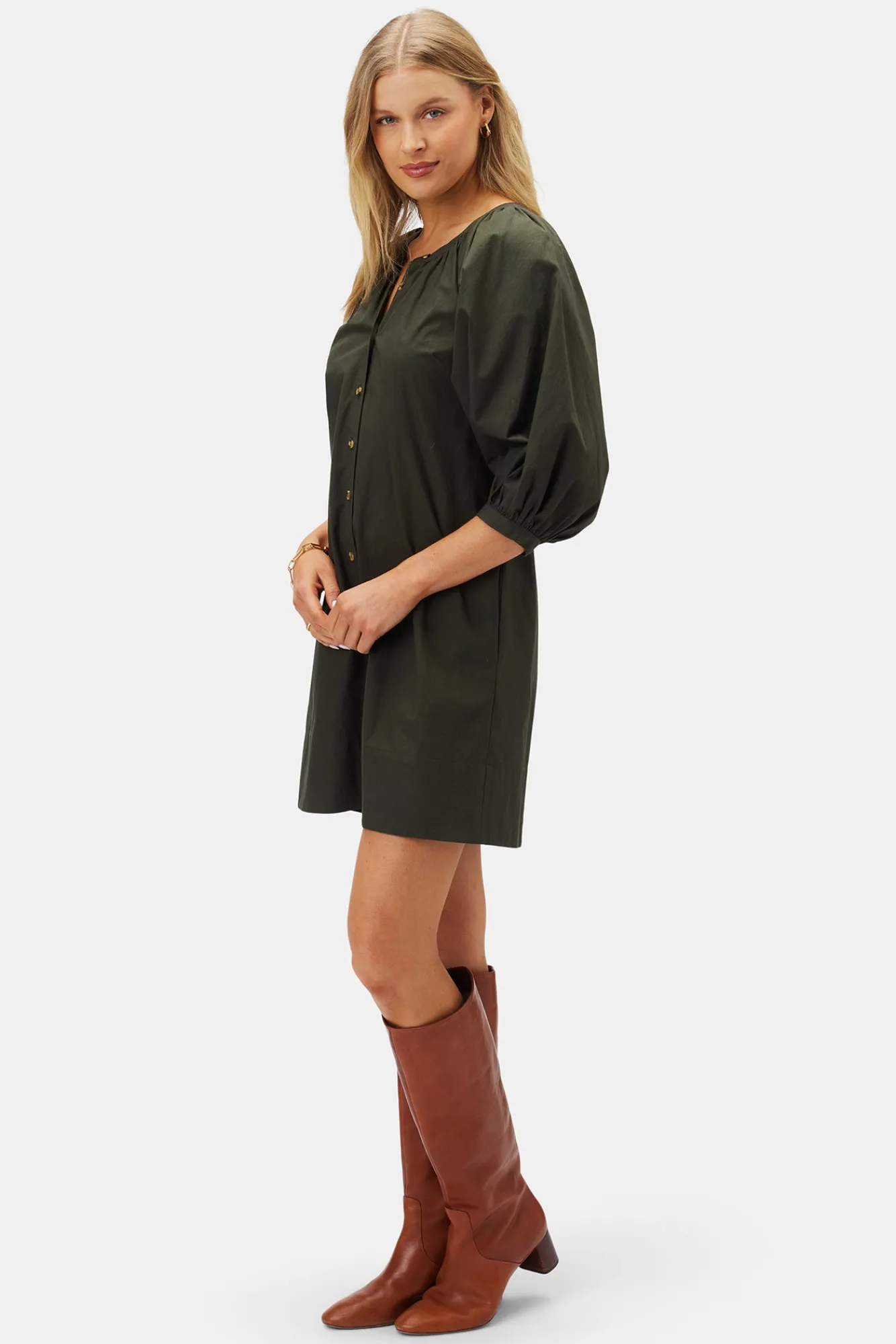 Amour Vert Esther Organic Cotton Poplin Dress- Dresses|Clearance