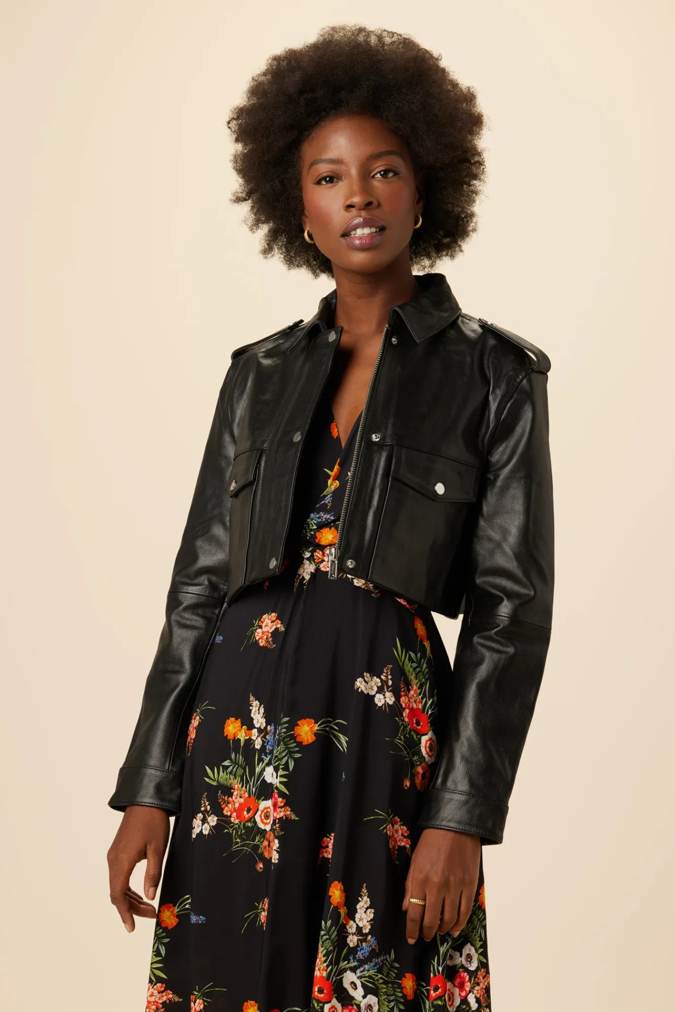 Amour Vert Deadwood Bella Cropped Leather Jacket- Clearance