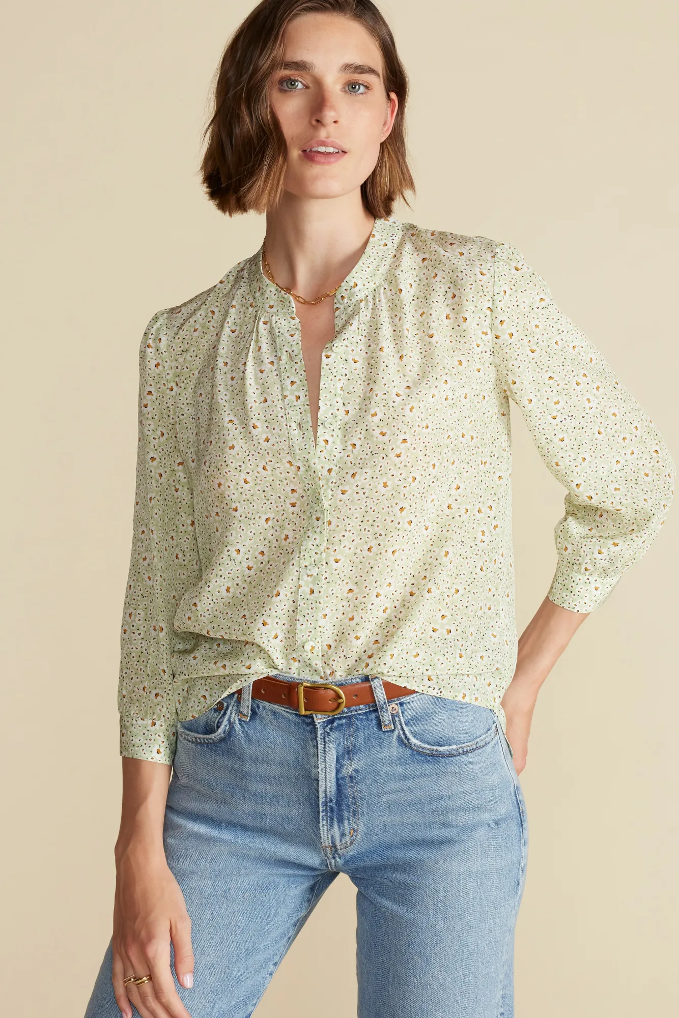 Amour Vert Charlotte Washable Silk Blouse- Tops|Clearance