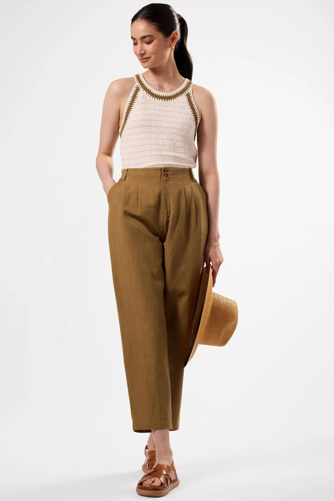 Amour Vert Texture Halter- Tops|Clearance