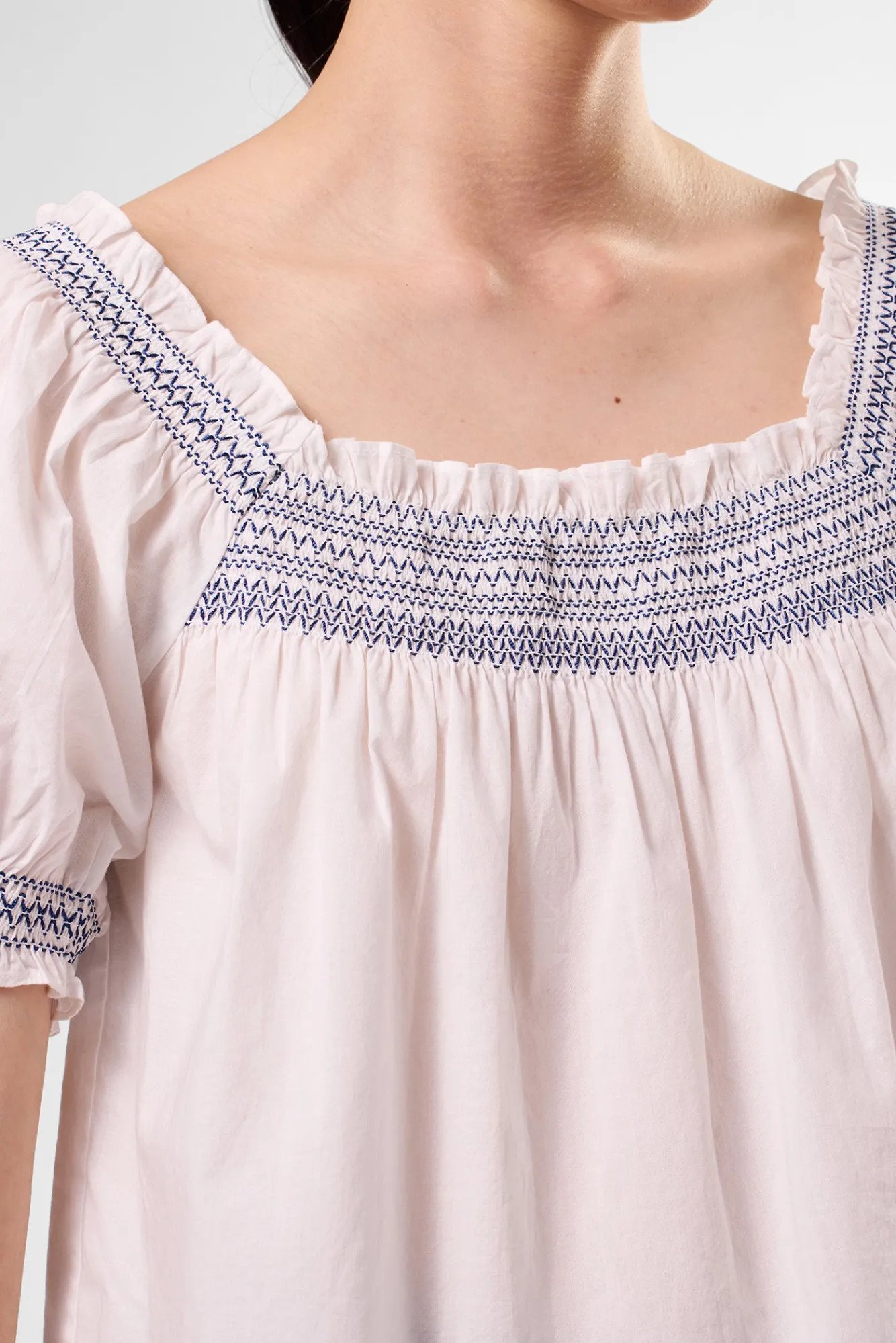 Amour Vert Embroidered Smocked Top- Tops|Clearance