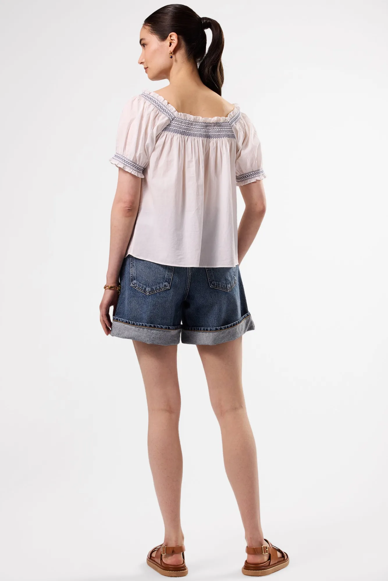 Amour Vert Embroidered Smocked Top- Tops|Clearance