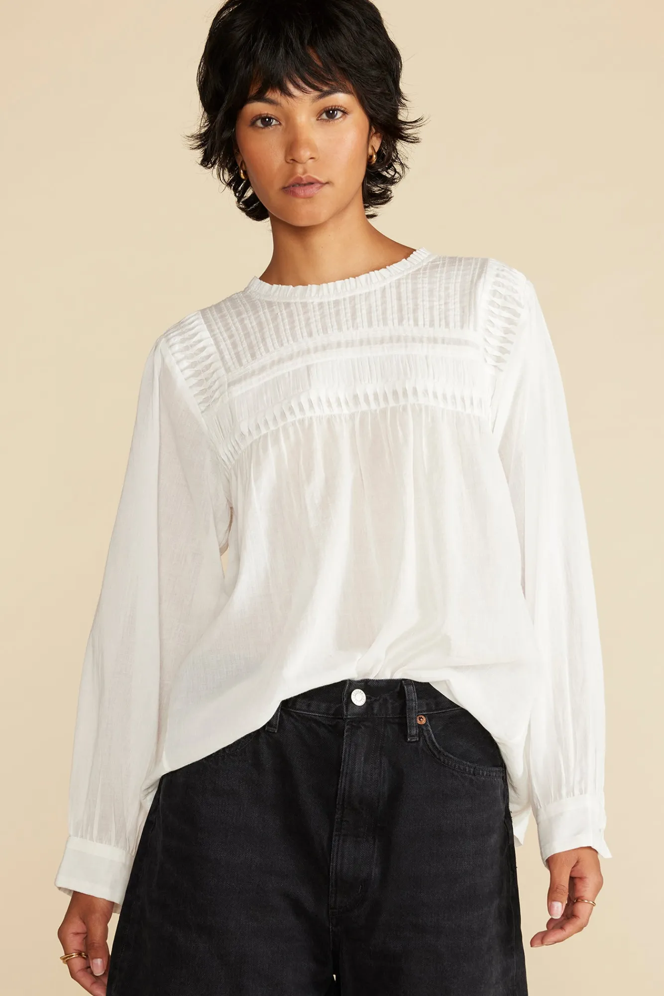 Amour Vert Aida Long Sleeve Organic Cotton Blouse- Blouses & Shirts|Tops