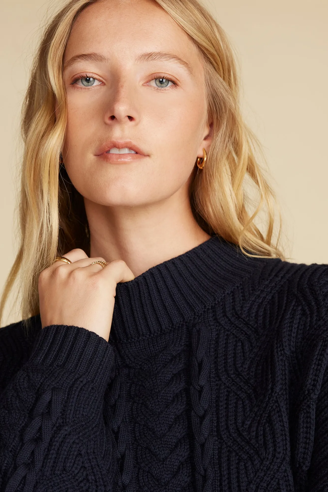 Amour Vert Celeste Cable Cotton Merino Sweater- Sweaters & Cardigans