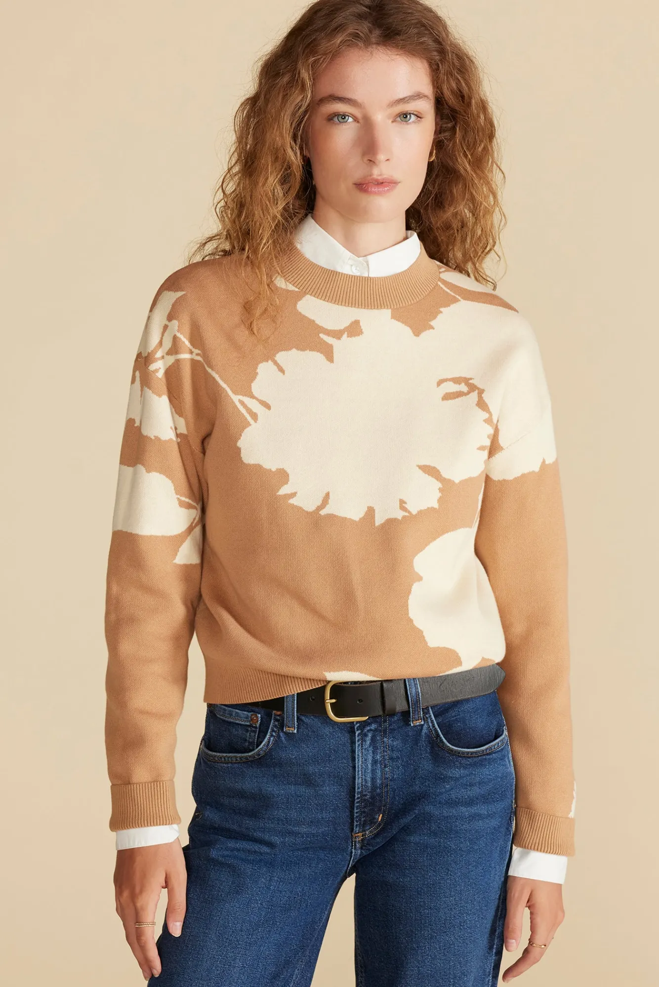 Amour Vert Martha Organic Cotton Jacquard Sweater- Sweaters & Cardigans