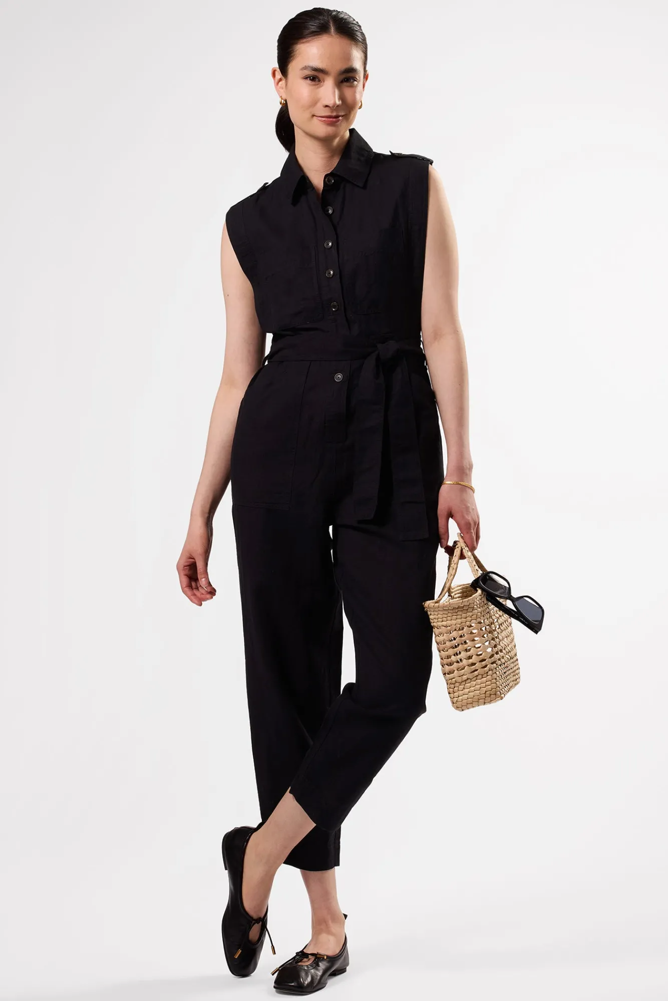 Amour Vert Sienna Cotton Linen Jumpsuit- Jumpsuits|Clearance