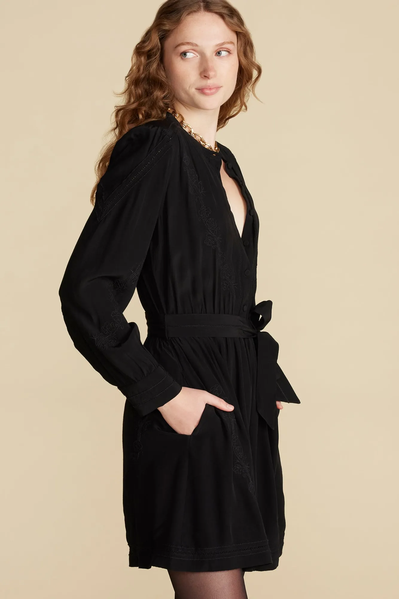 Amour Vert Malta Embroidered Crepe Dress- Dresses