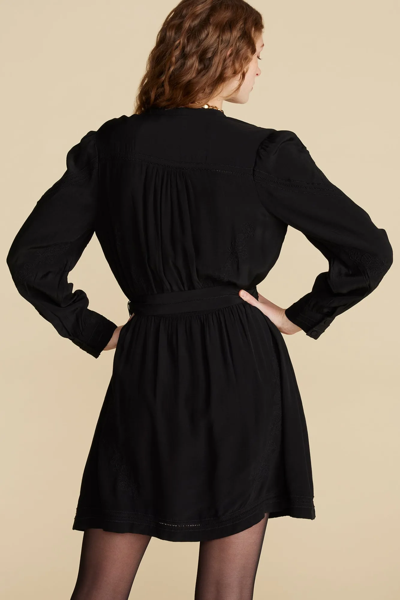 Amour Vert Malta Embroidered Crepe Dress- Dresses