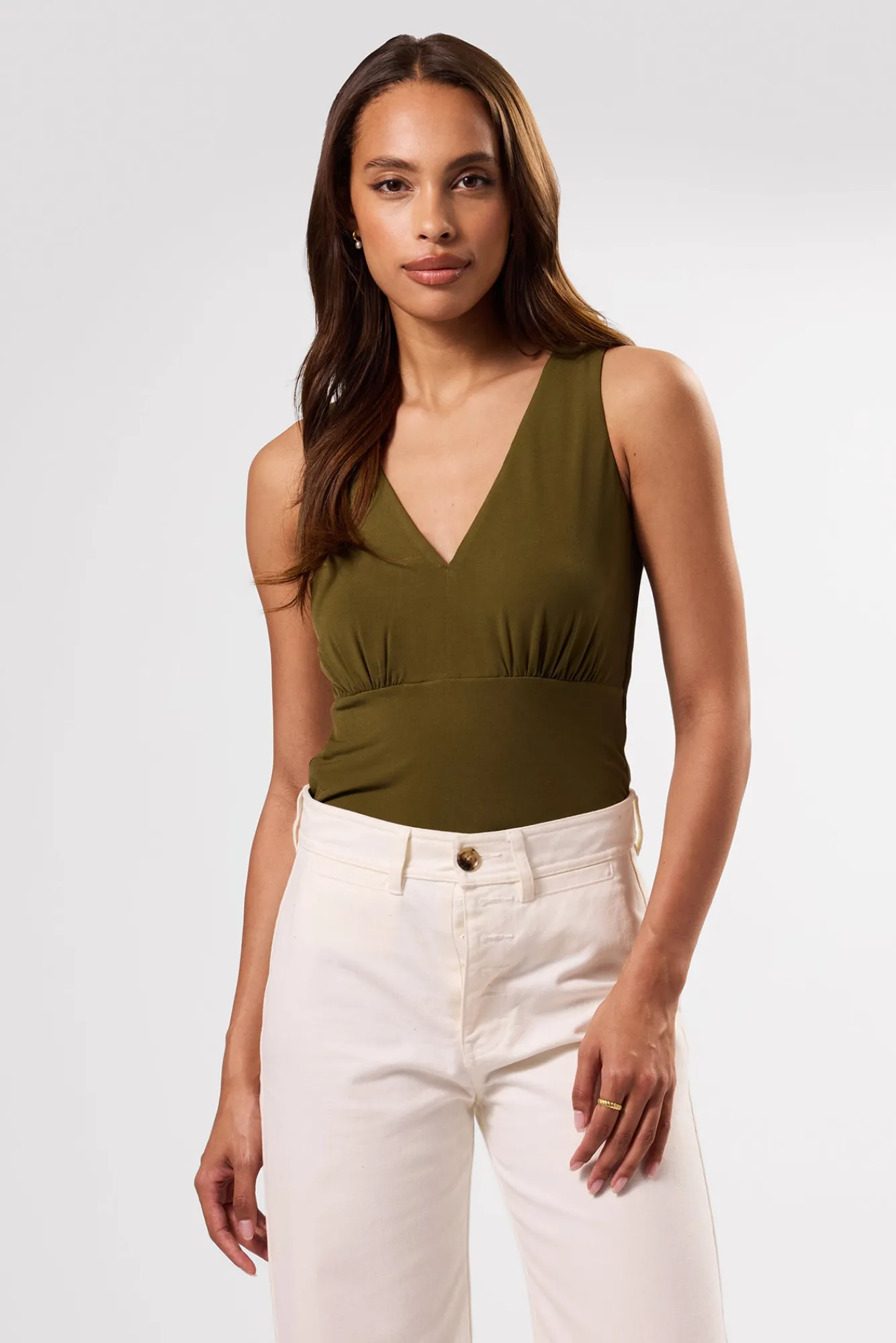 Amour Vert Zoe Deep V Tank- Tops|Clearance