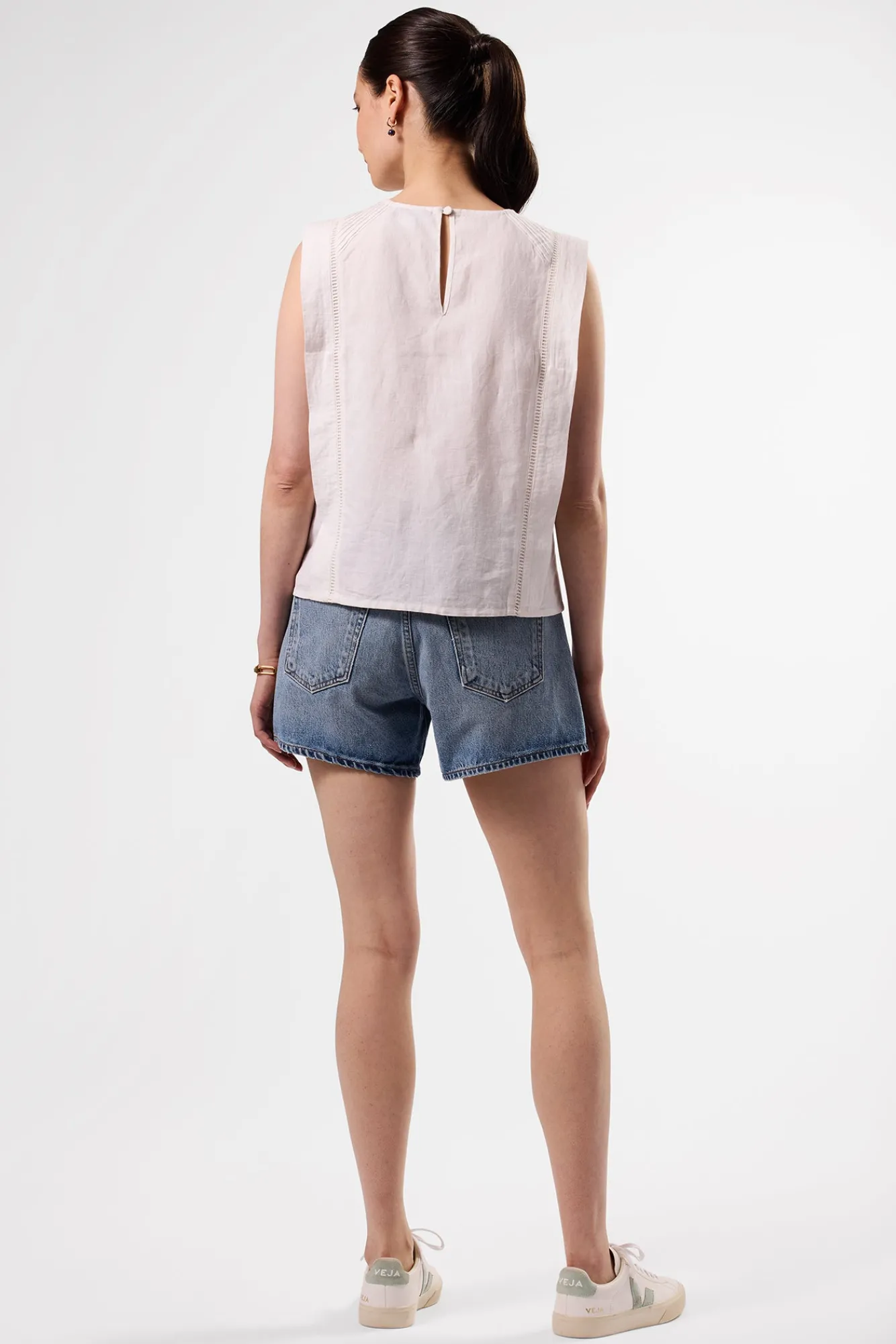 Amour Vert Detailed Cotton Linen Tank Top- Tops|Clearance