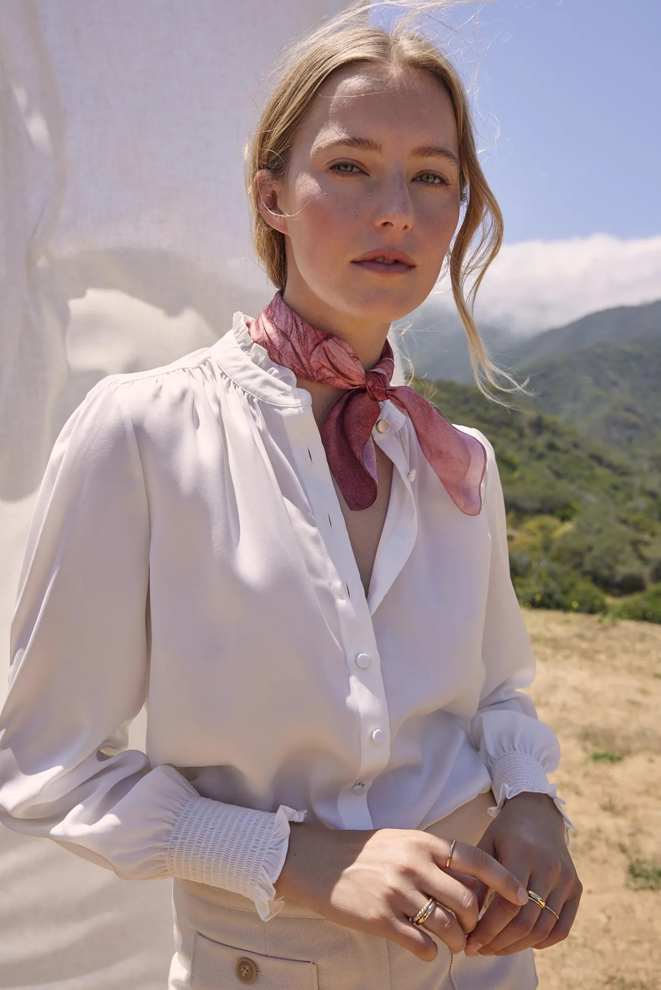 Amour Vert Charlotte Ruffled Recycled Sateen Blouse- Blouses & Shirts|Tops