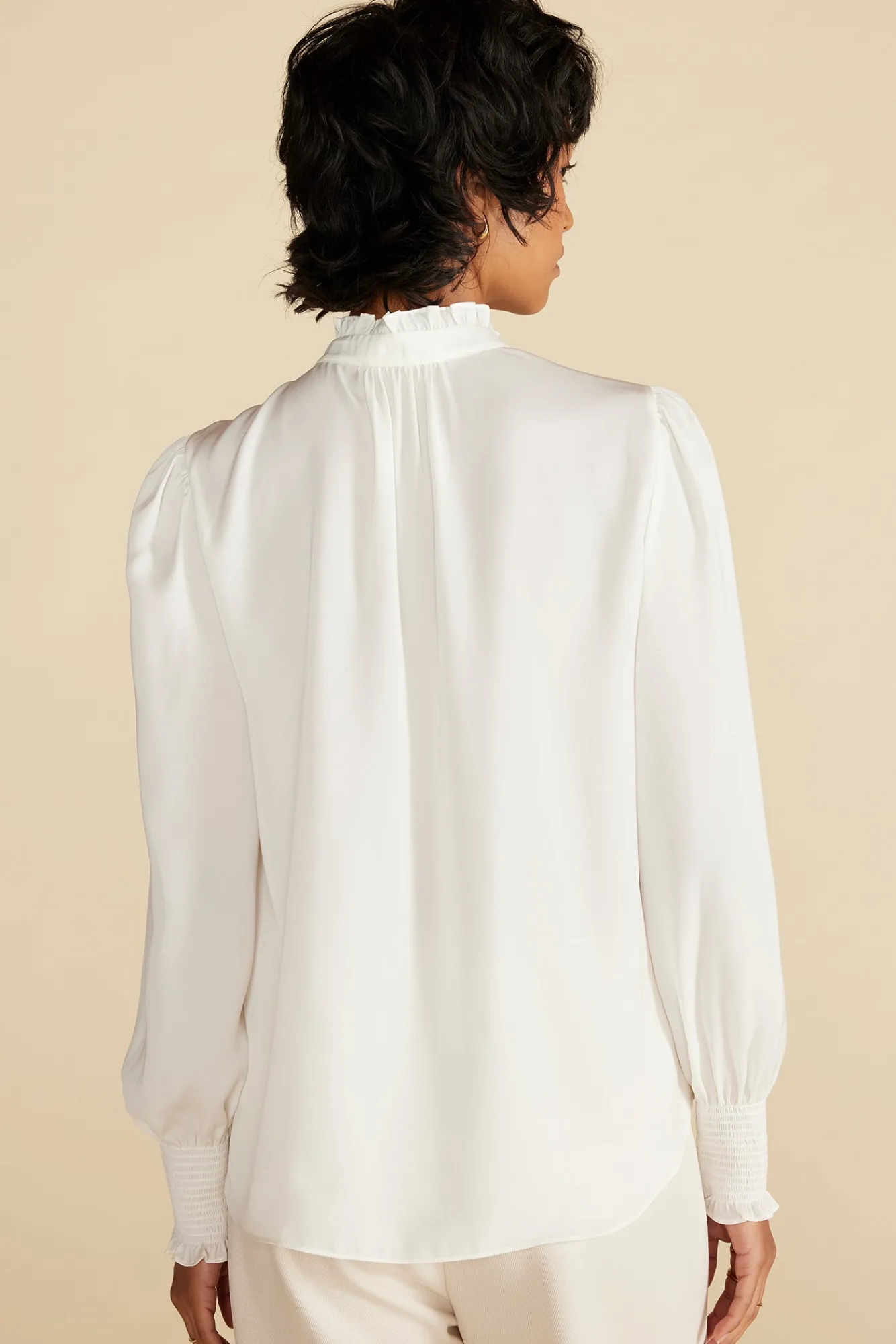 Amour Vert Charlotte Ruffled Recycled Sateen Blouse- Blouses & Shirts|Tops