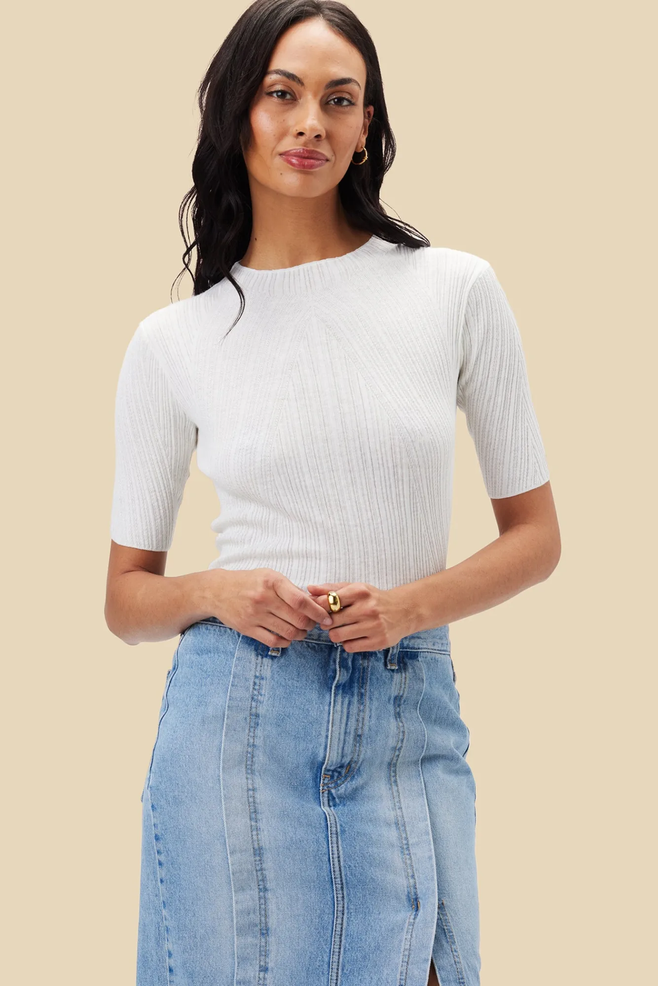 Amour Vert Claire Mock Neck Sweater- Tops|Clearance