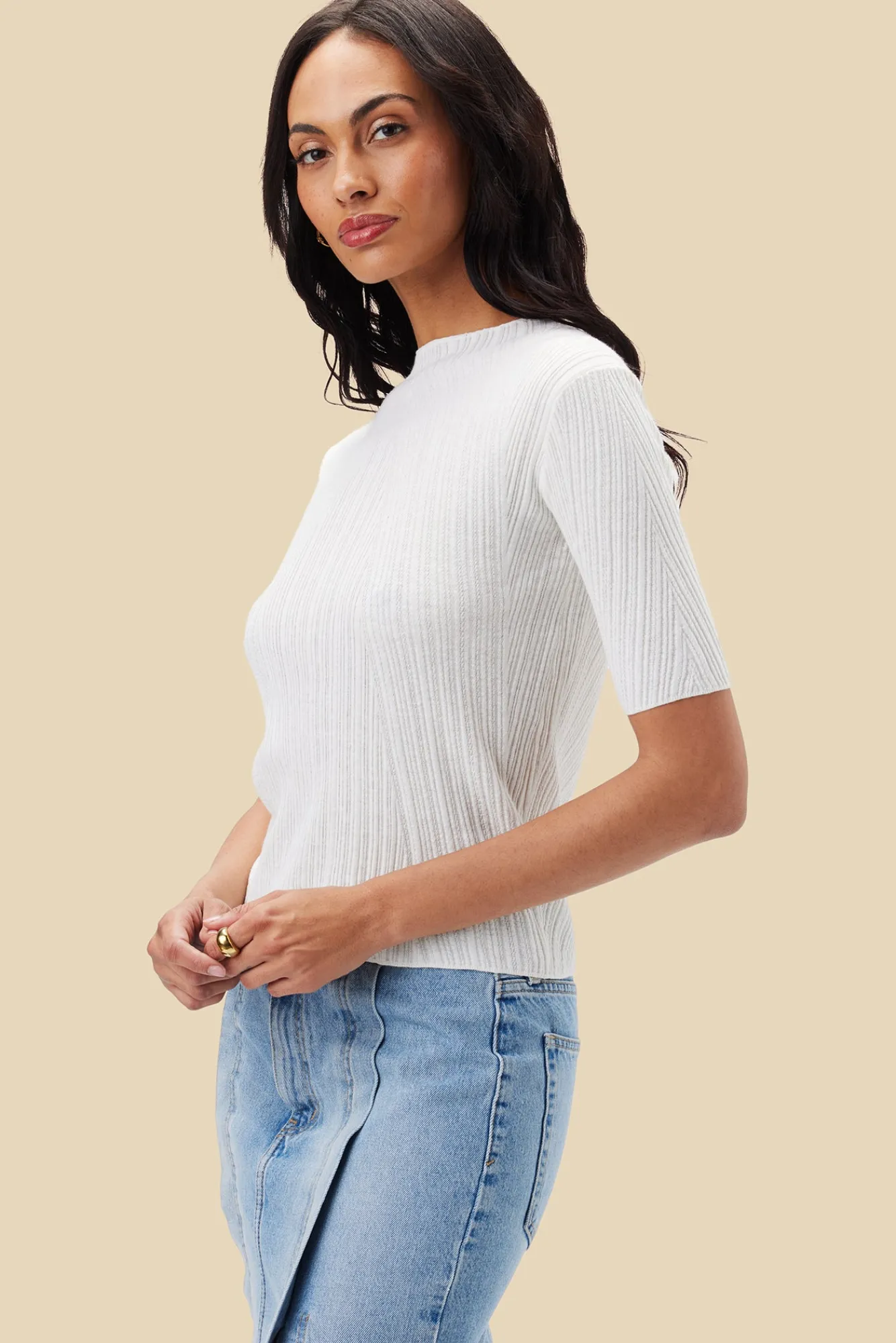 Amour Vert Claire Mock Neck Sweater- Tops|Clearance