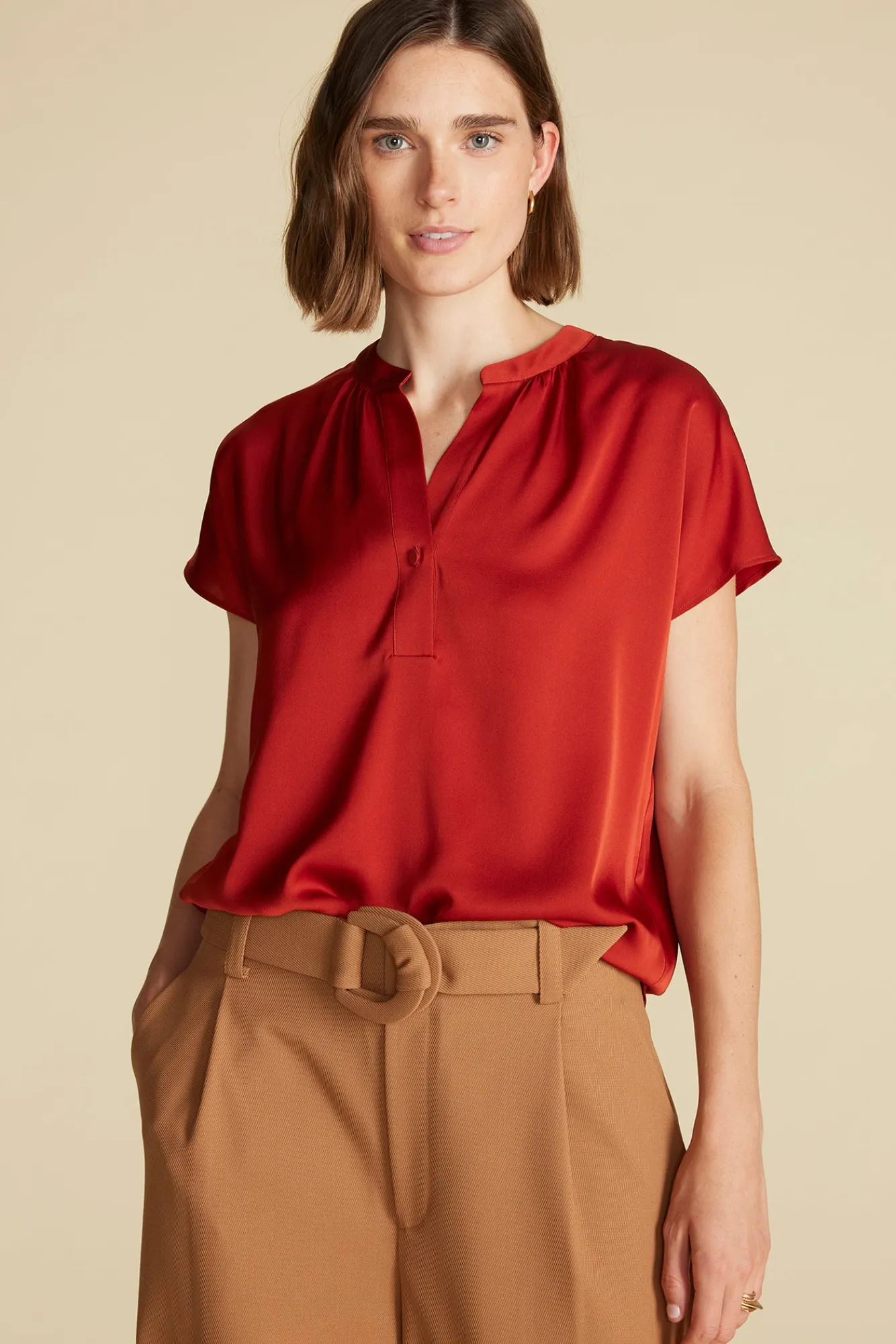 Amour Vert Renata Stretch Silk Blouse- Blouses & Shirts|Tops