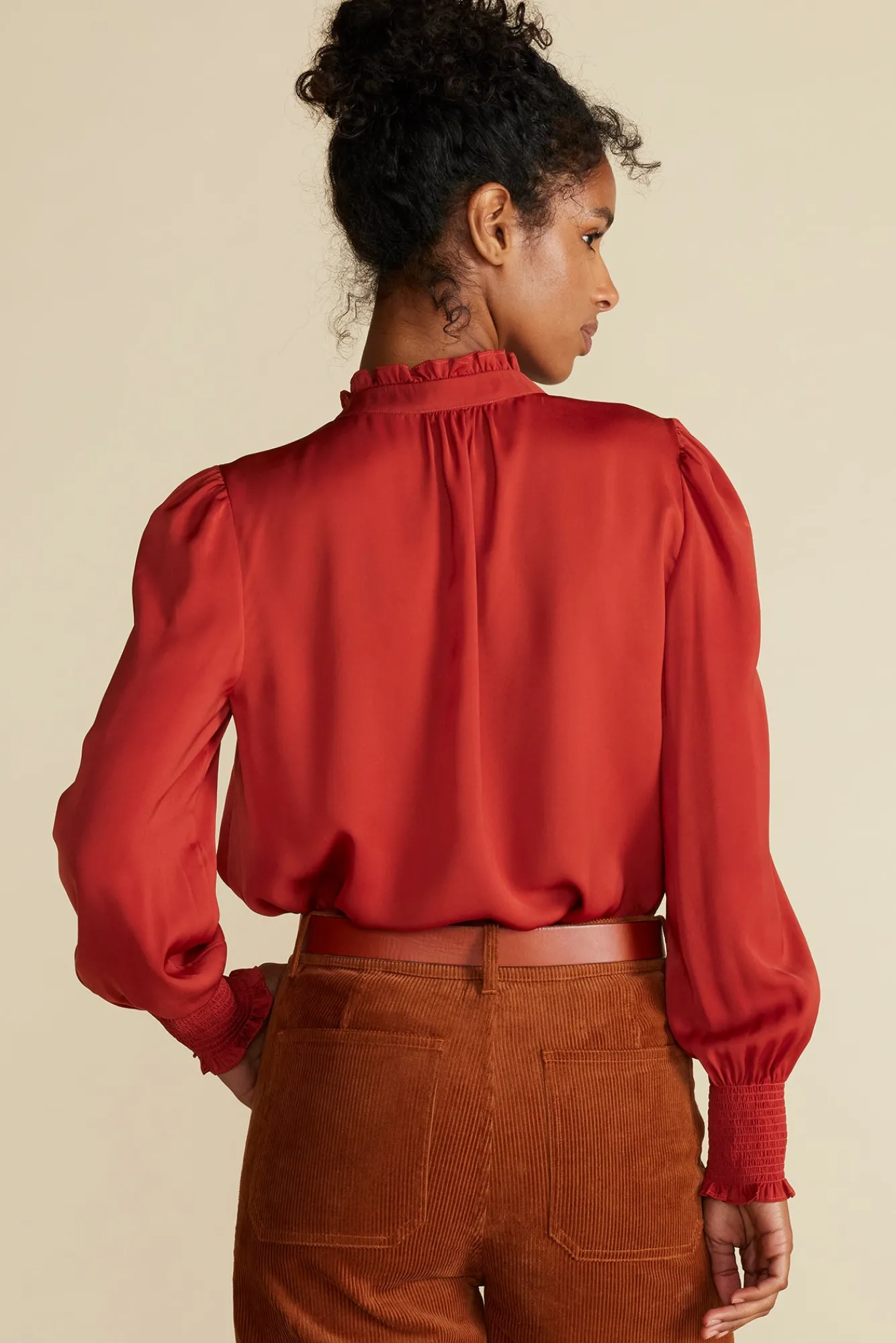 Amour Vert Charlotte Ruffled Recycled Sateen Blouse- Blouses & Shirts|Tops