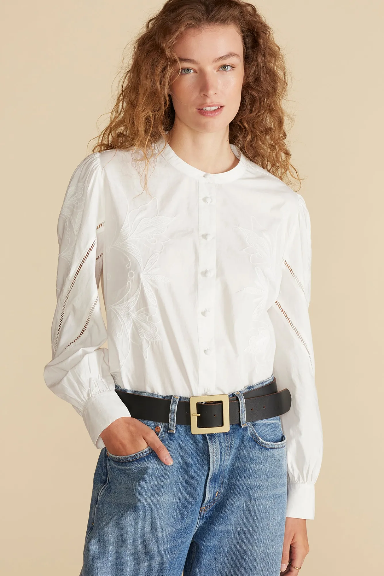 Amour Vert Angelique Puff Sleeve Poplin Blouse- Blouses & Shirts|Tops