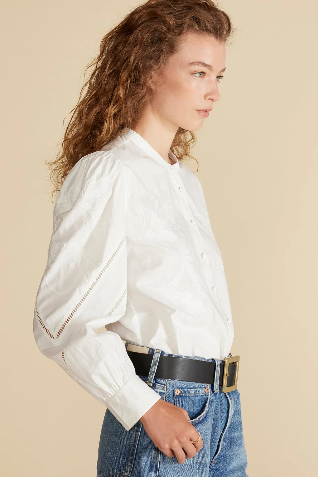 Amour Vert Angelique Puff Sleeve Poplin Blouse- Blouses & Shirts|Tops