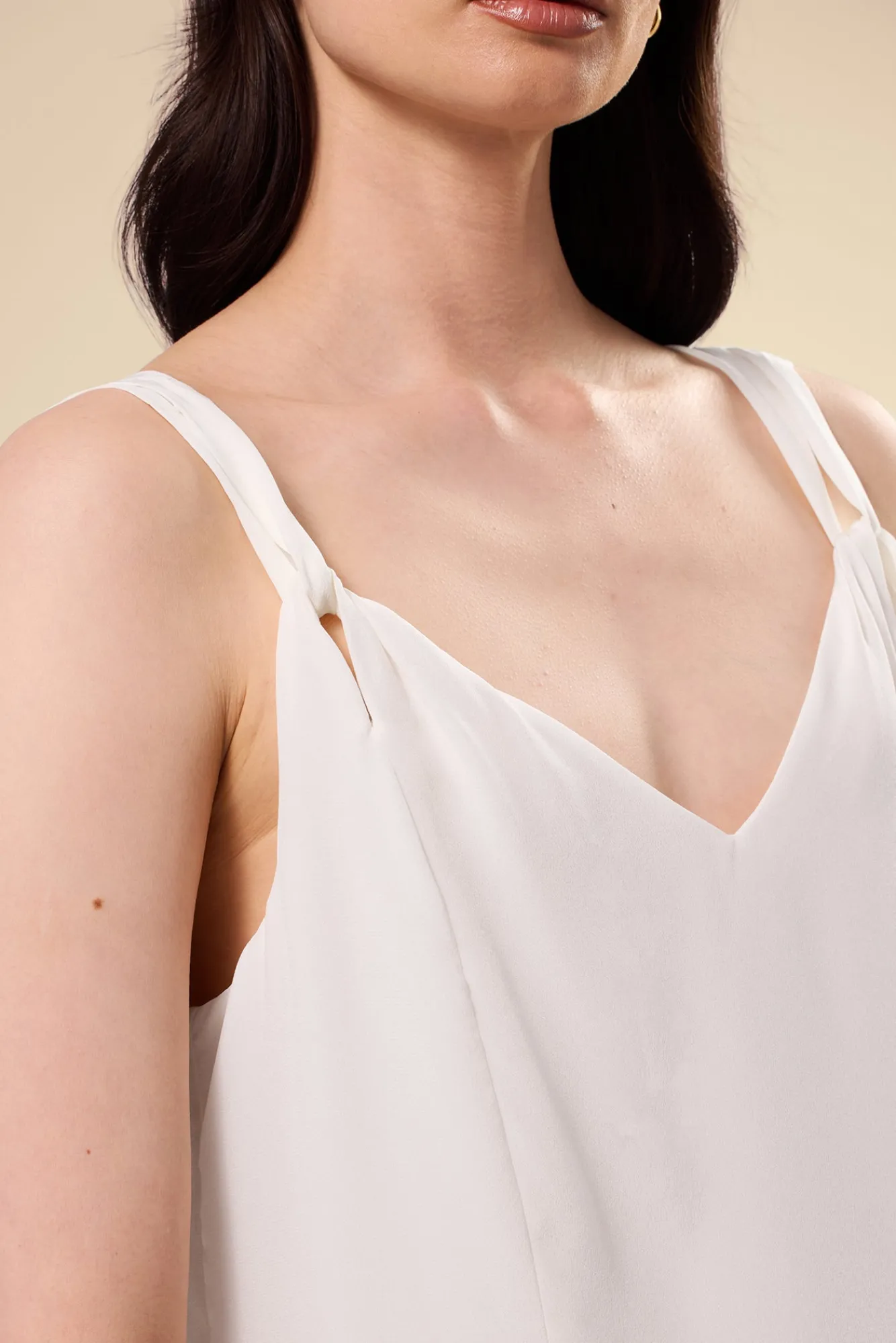 Amour Vert Twist Strap Washable Silk Tank- Tops|Clearance