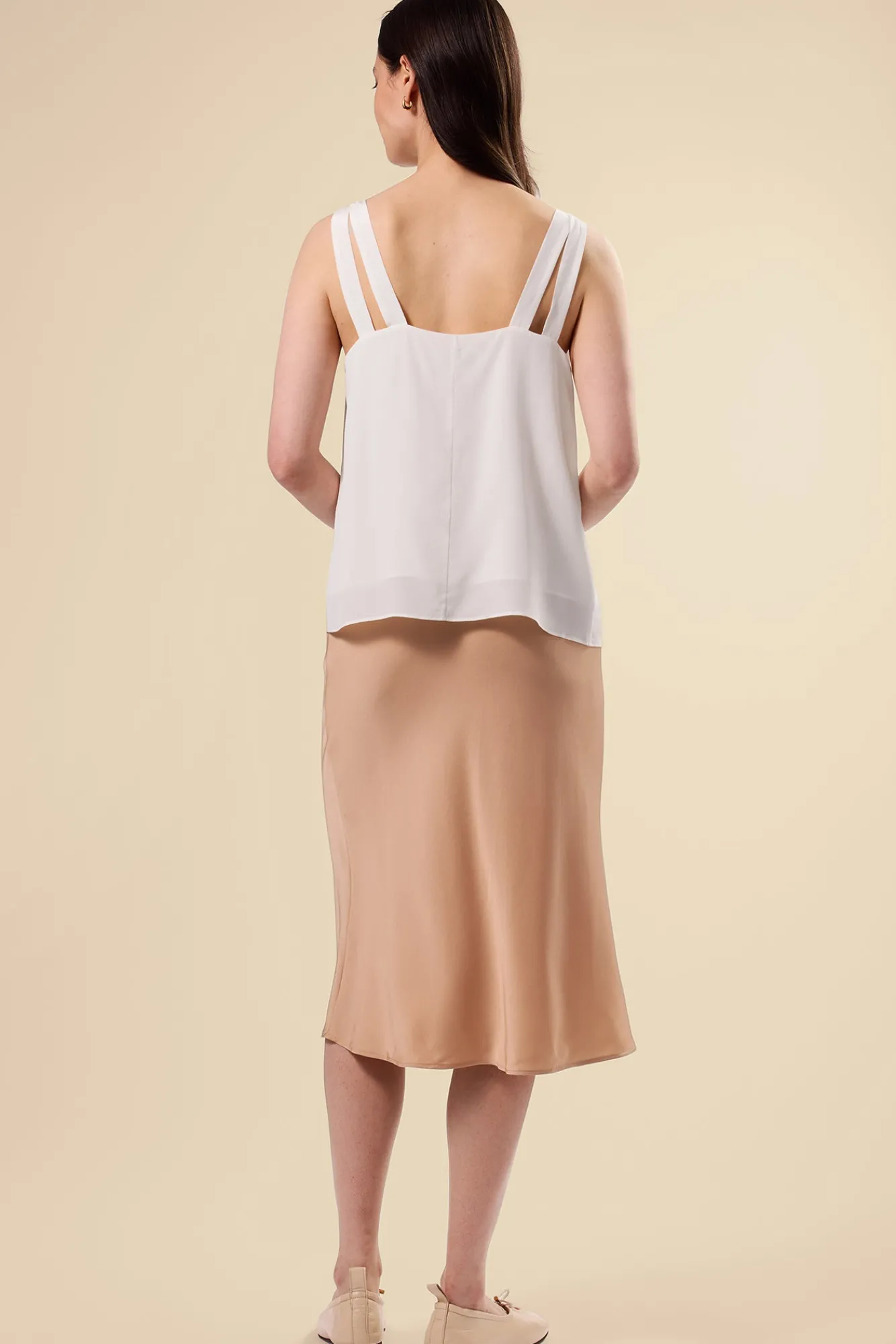 Amour Vert Twist Strap Washable Silk Tank- Tops|Clearance