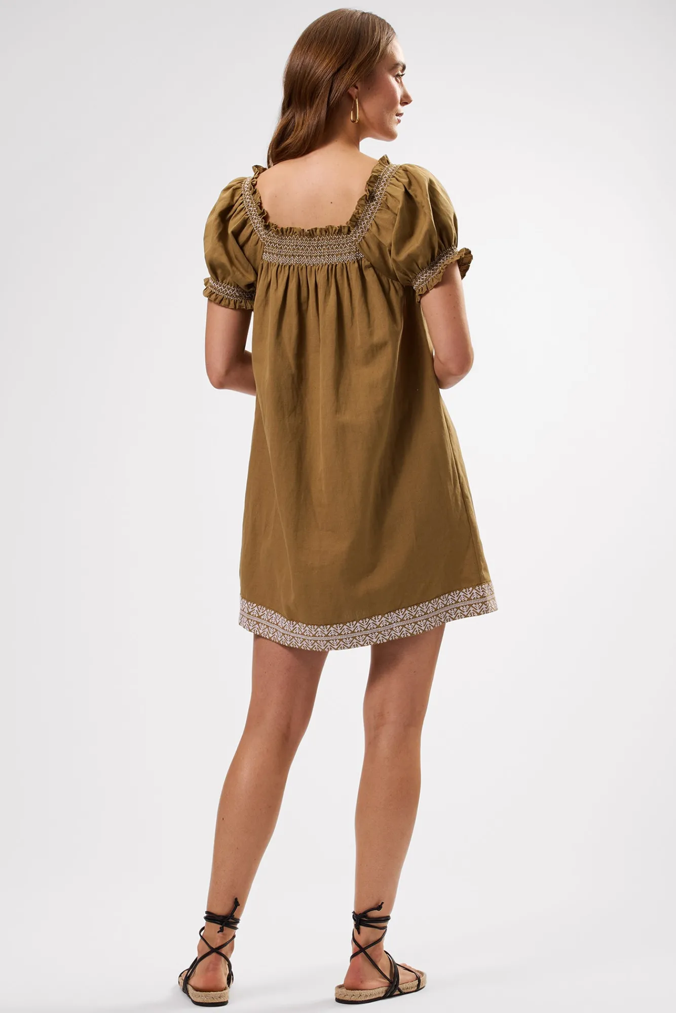 Amour Vert Smocked Embroidery Dress- Dresses|Clearance