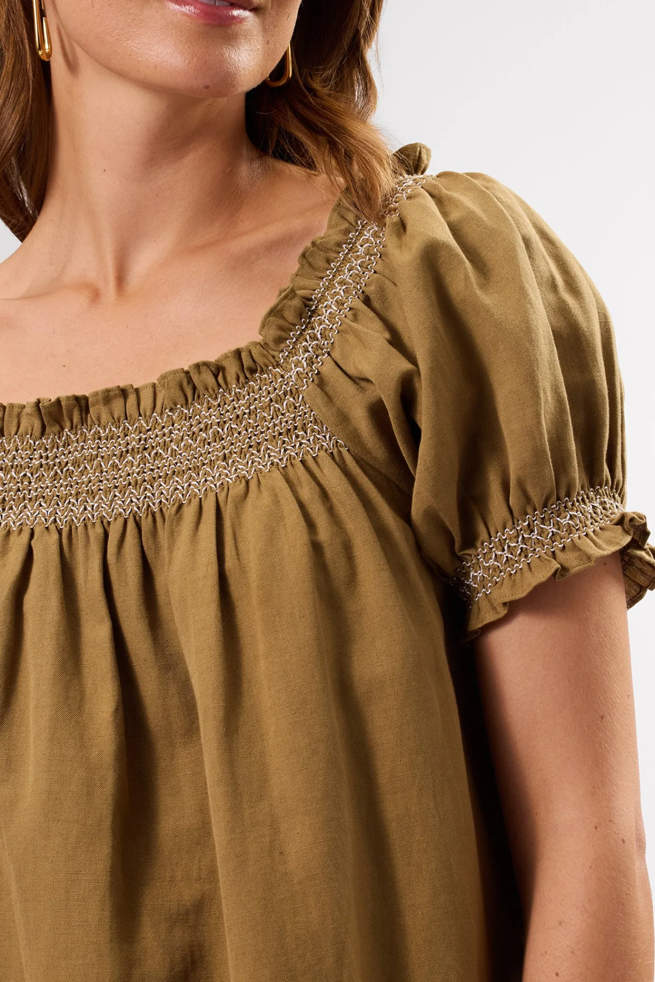 Amour Vert Smocked Embroidery Dress- Dresses|Clearance