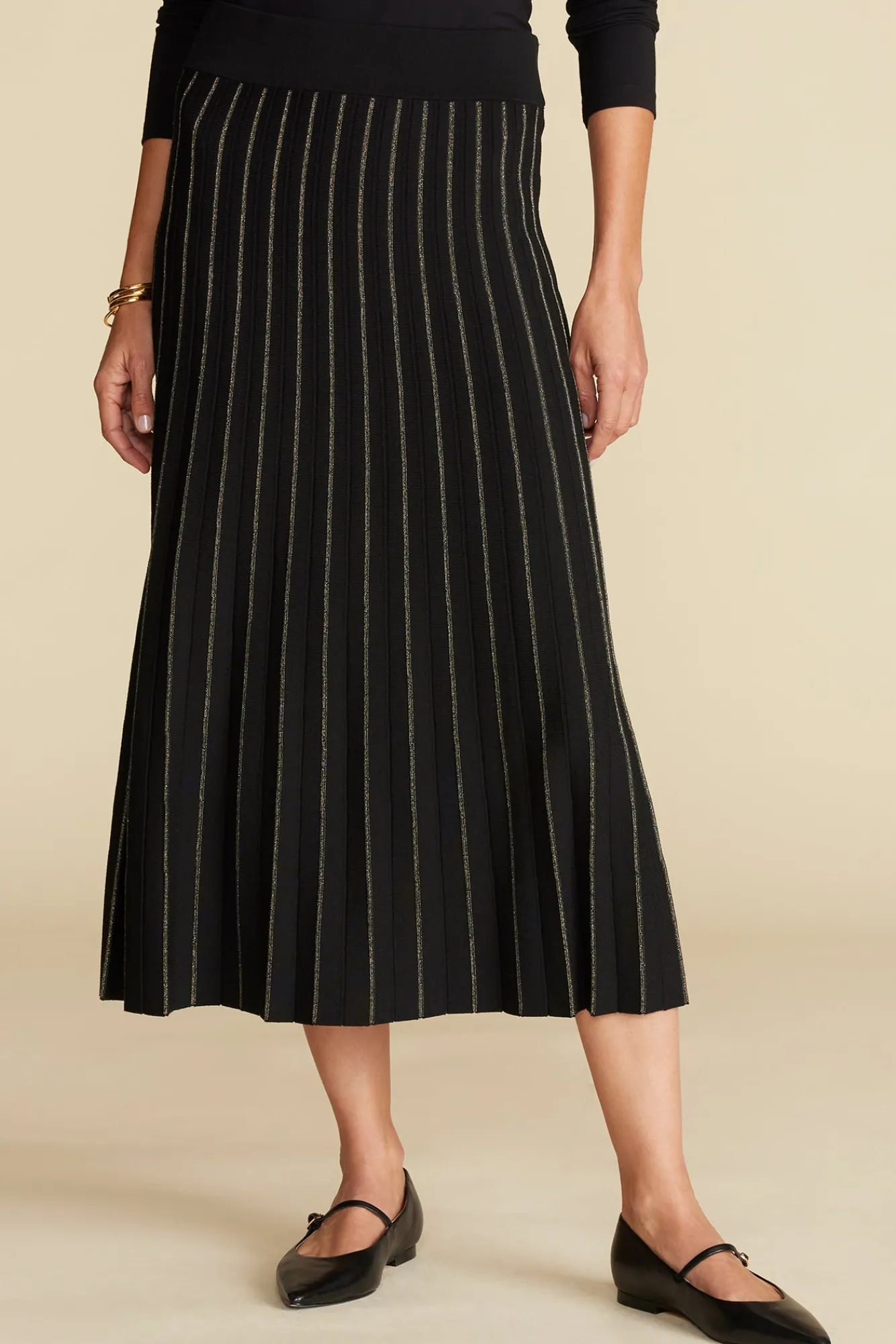 Amour Vert Cerise Metallic Knit Midi Skirt- Skirts