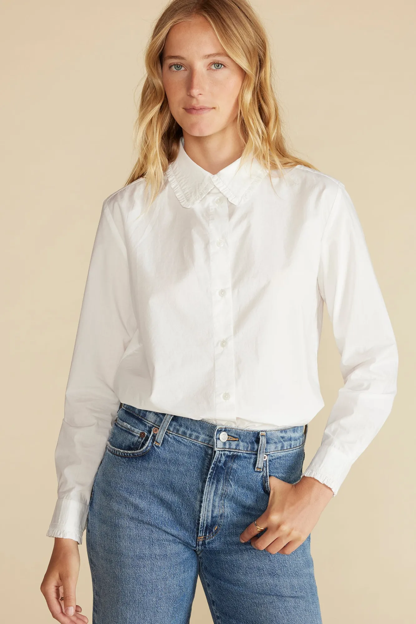 Amour Vert Edelie Ruffled Poplin Shirt- Blouses & Shirts|Tops