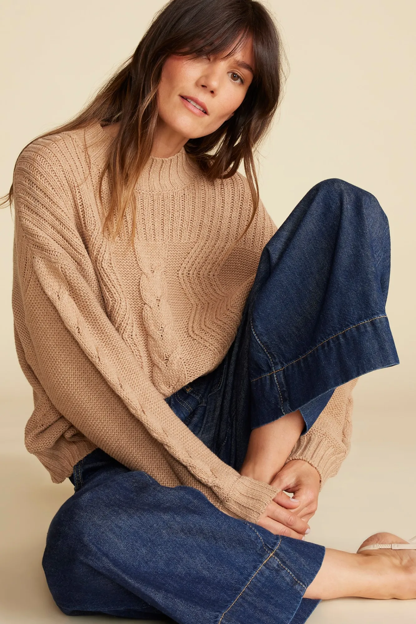 Amour Vert Cameryn Cable Knit Wool Sweater- Sweaters & Cardigans