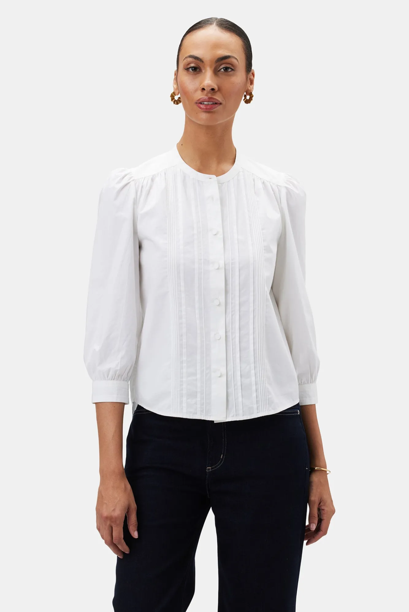 Amour Vert Charlotte Organic Cotton Poplin Blouse- Tops|Clearance