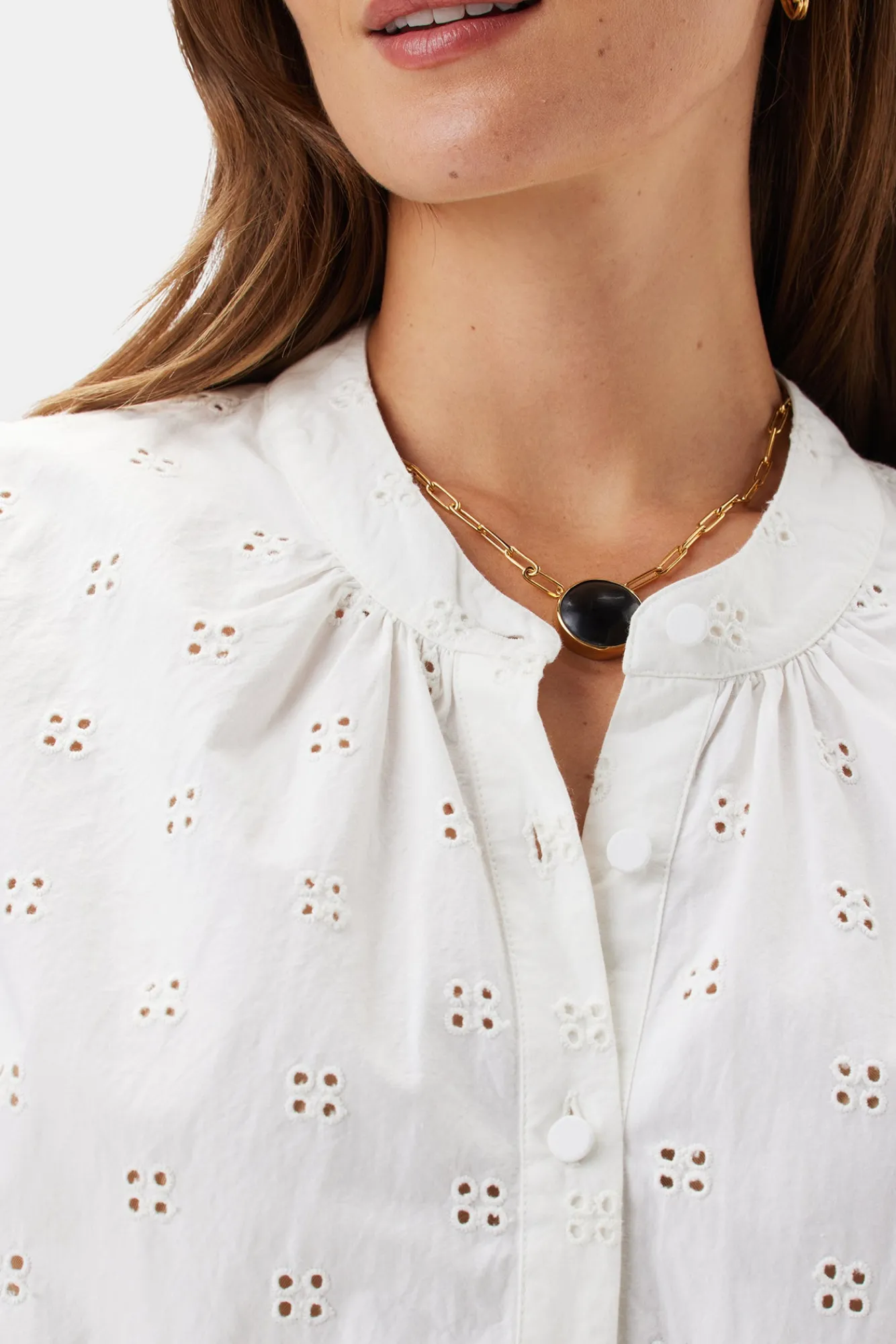 Amour Vert Charlotte Organic Cotton Eyelet Blouse- Tops|Clearance