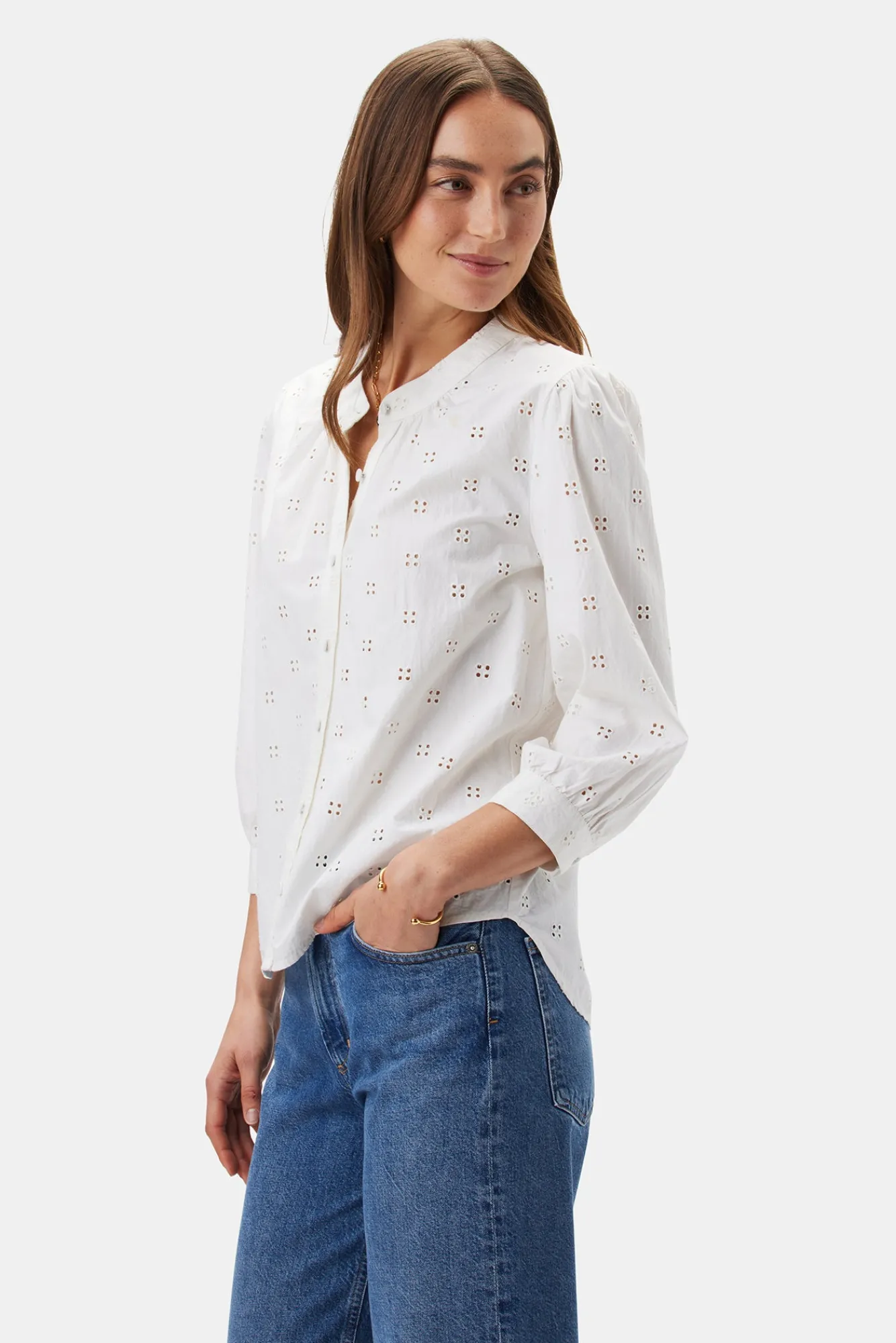 Amour Vert Charlotte Organic Cotton Eyelet Blouse- Tops|Clearance