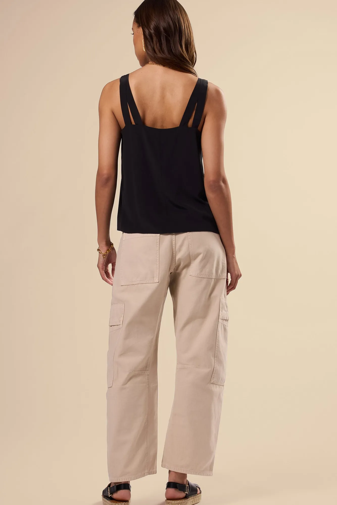 Amour Vert Twist Strap Washable Silk Tank- Tops|Clearance