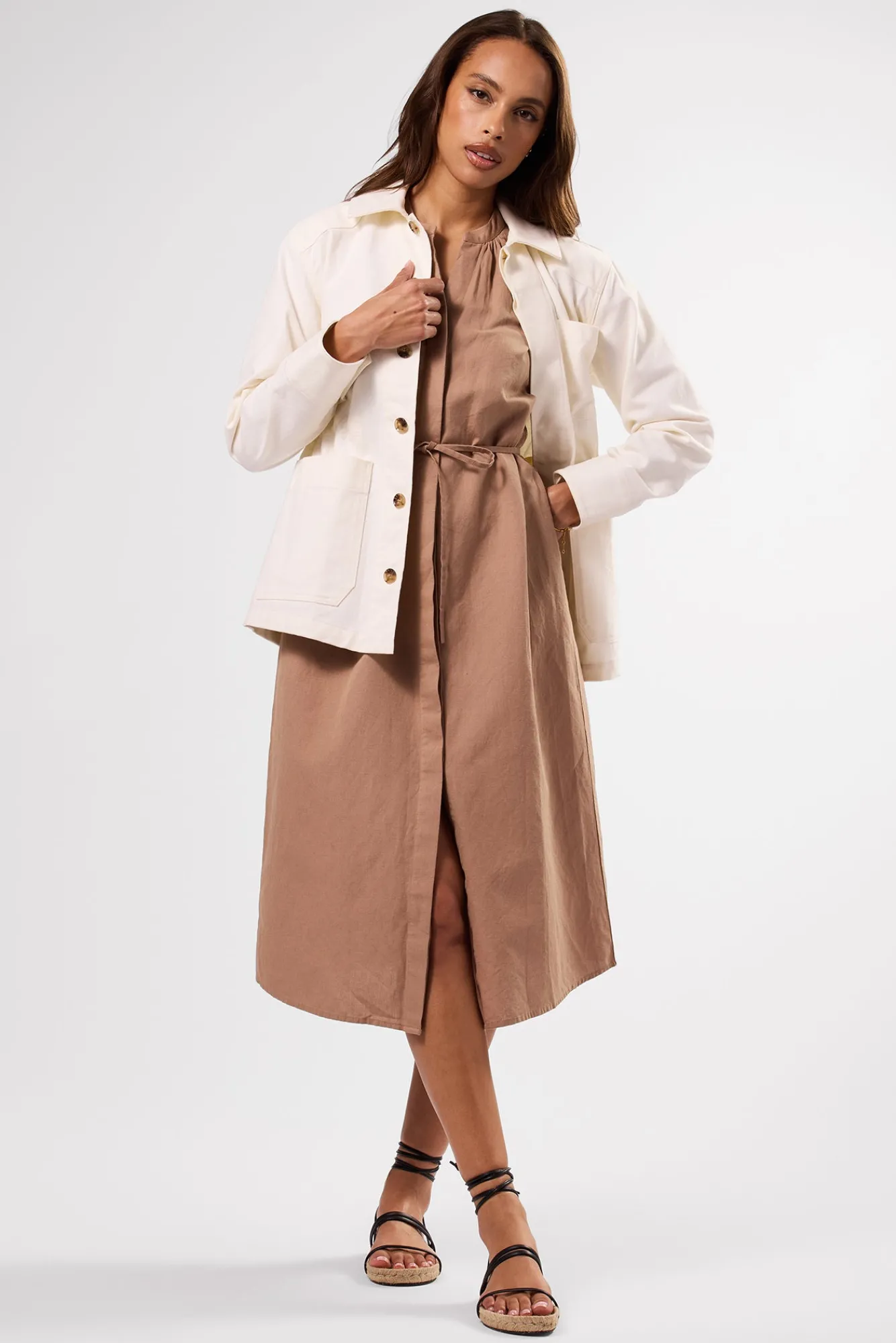 Amour Vert Kylen Cotton Linen Shirt Dress- Dresses|Clearance