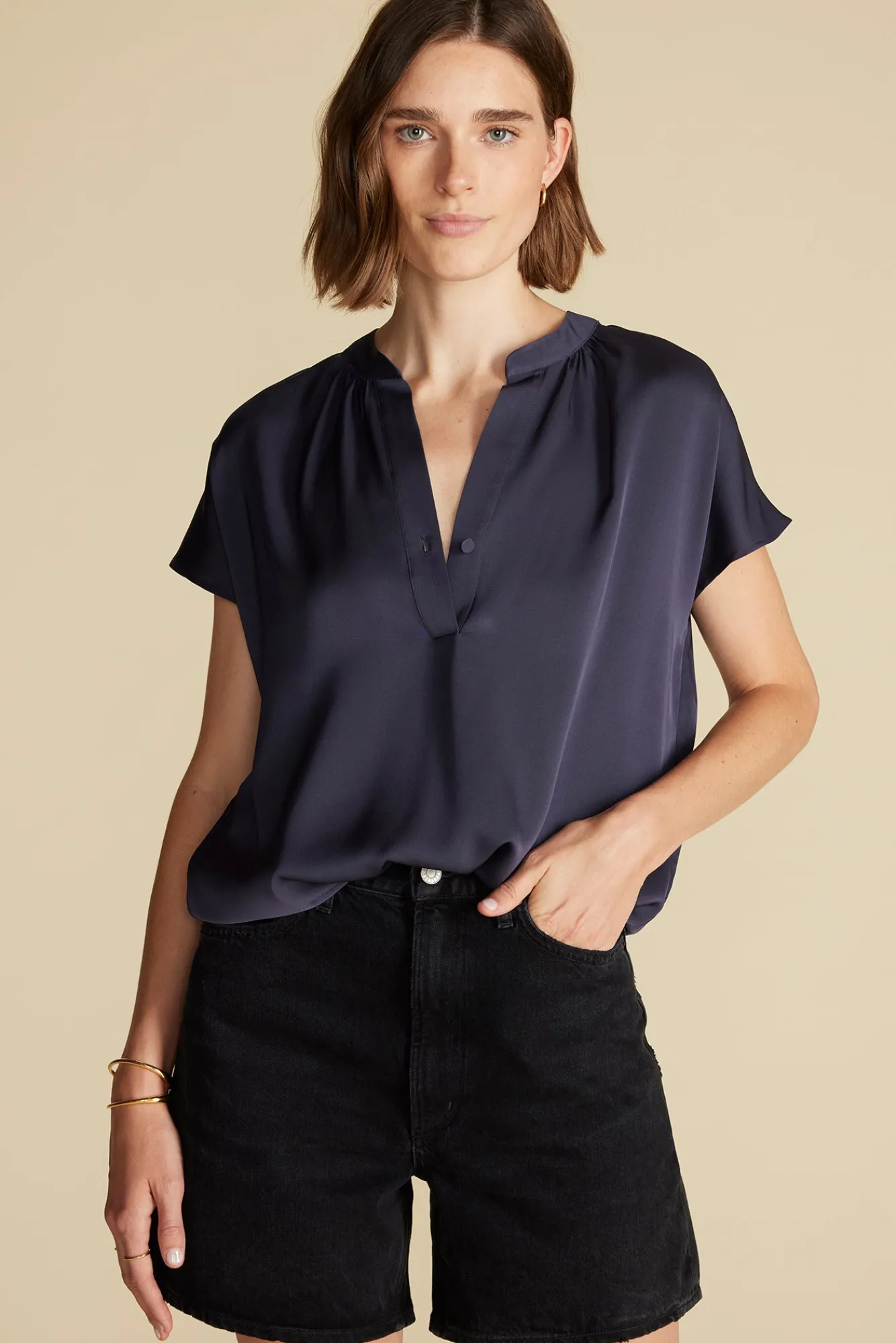 Amour Vert Renata Stretch Silk Blouse- Blouses & Shirts|Tops