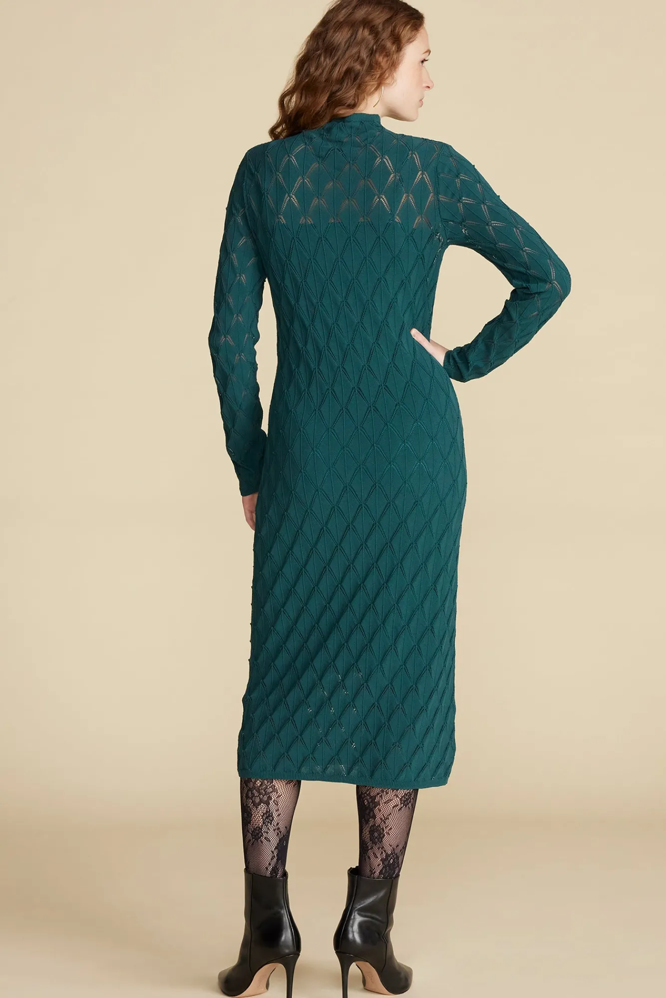 Amour Vert Dore Diamond Pointelle Midi Dress- Dresses