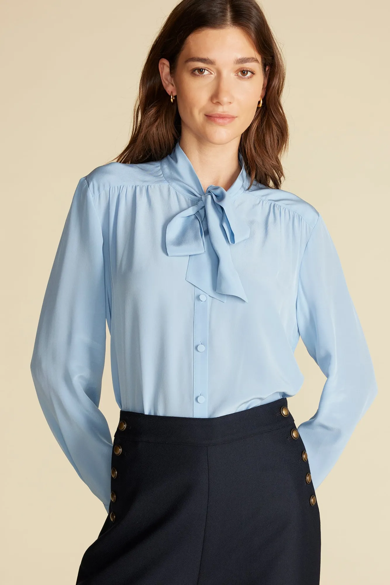 Amour Vert Milla Washable Silk Bow Blouse- Blouses & Shirts|Tops