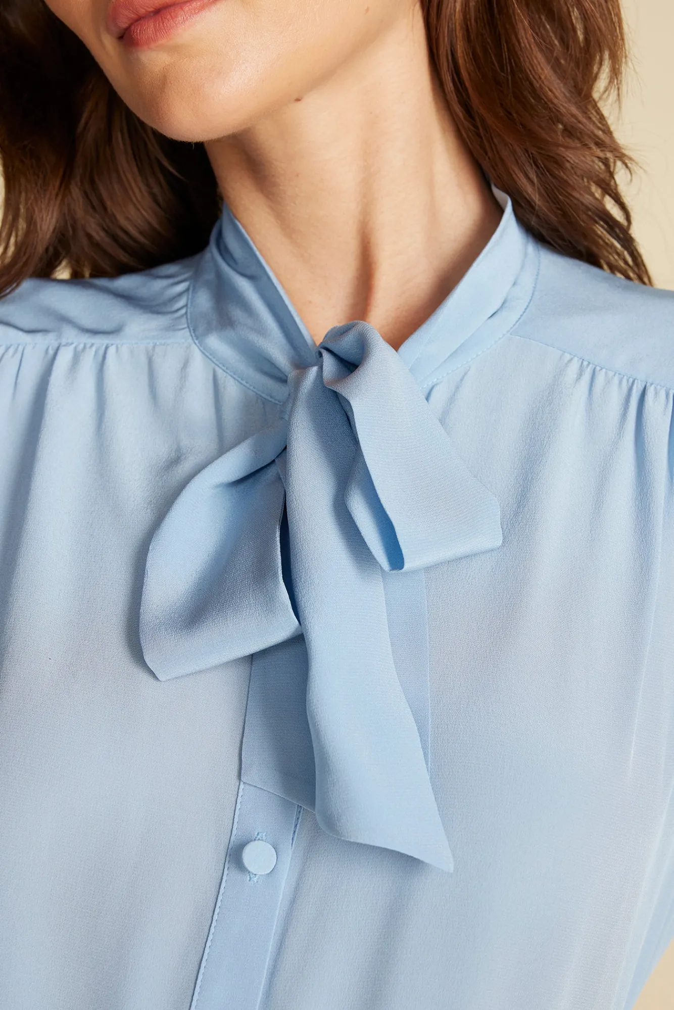 Amour Vert Milla Washable Silk Bow Blouse- Blouses & Shirts|Tops