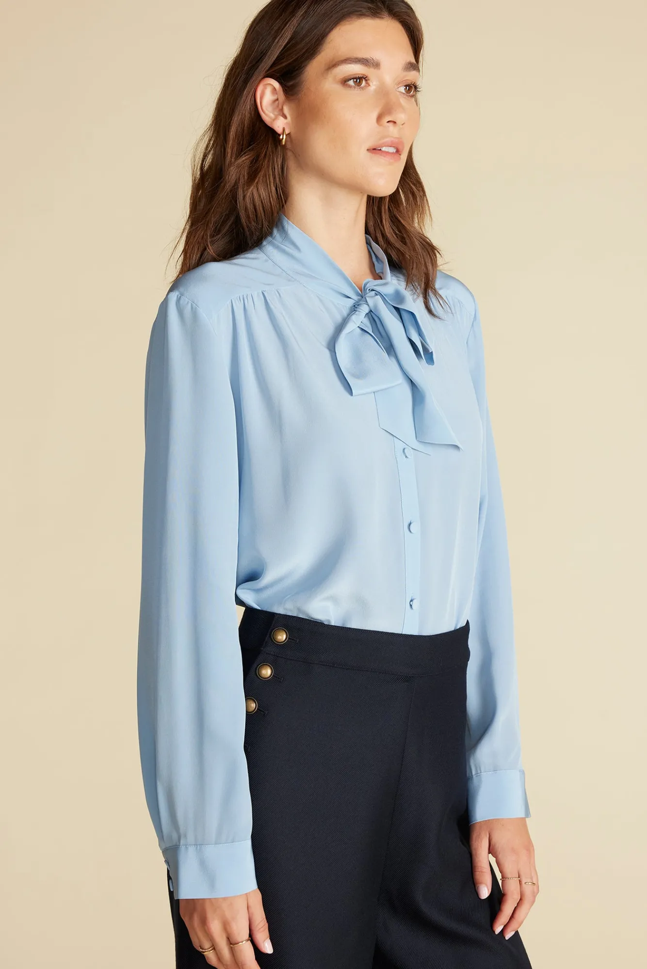 Amour Vert Milla Washable Silk Bow Blouse- Blouses & Shirts|Tops