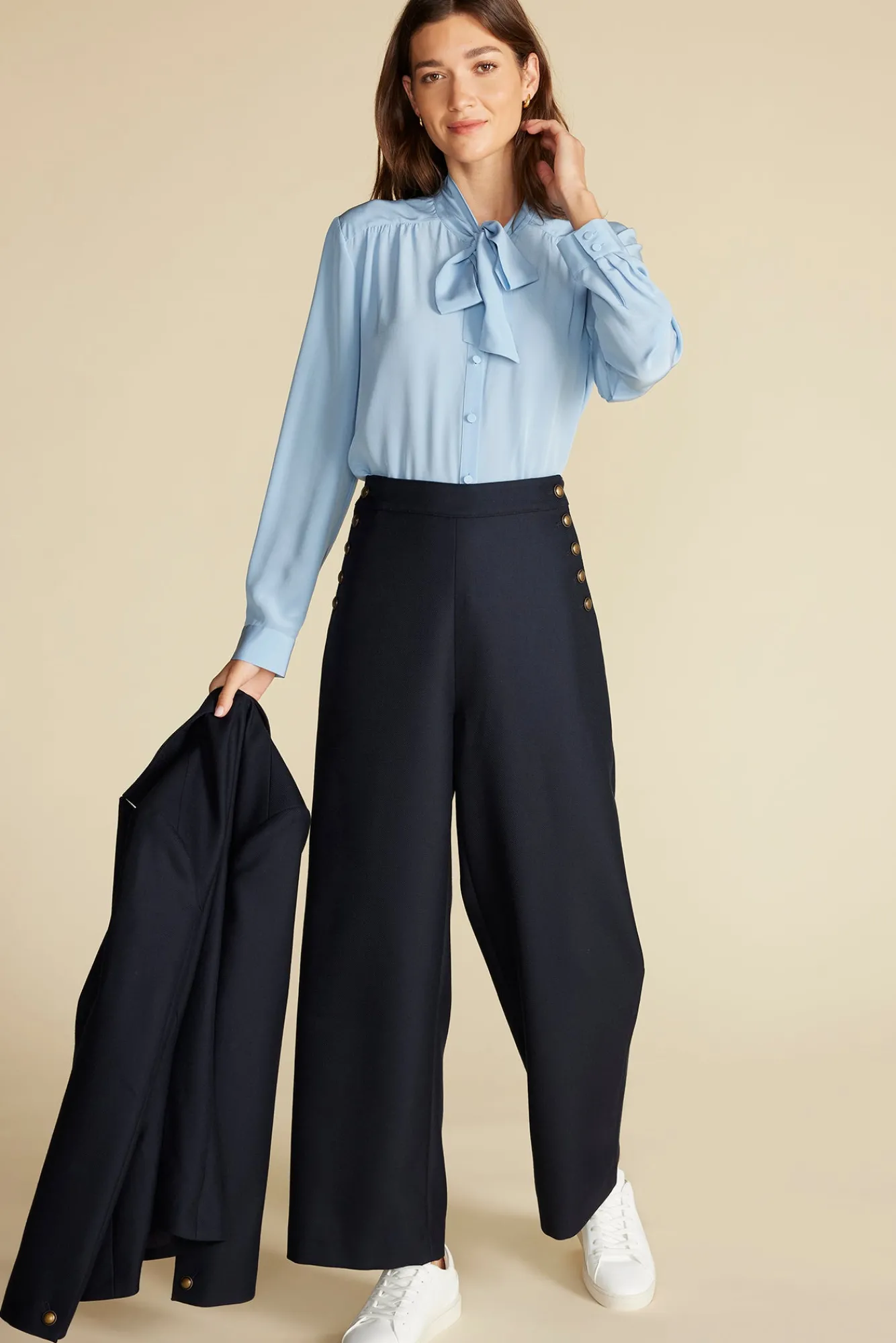 Amour Vert Milla Washable Silk Bow Blouse- Blouses & Shirts|Tops