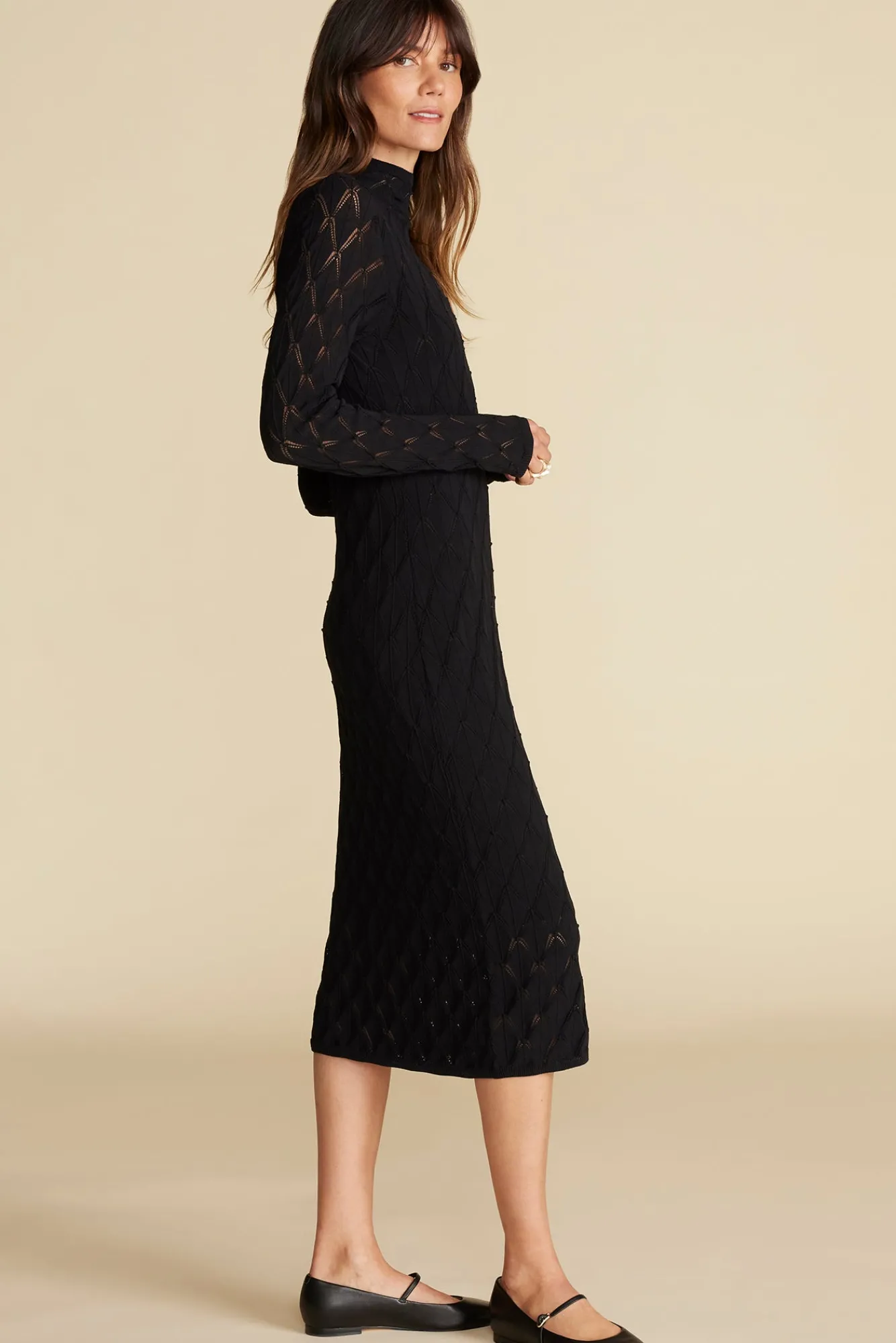 Amour Vert Dore Diamond Pointelle Midi Dress- Dresses