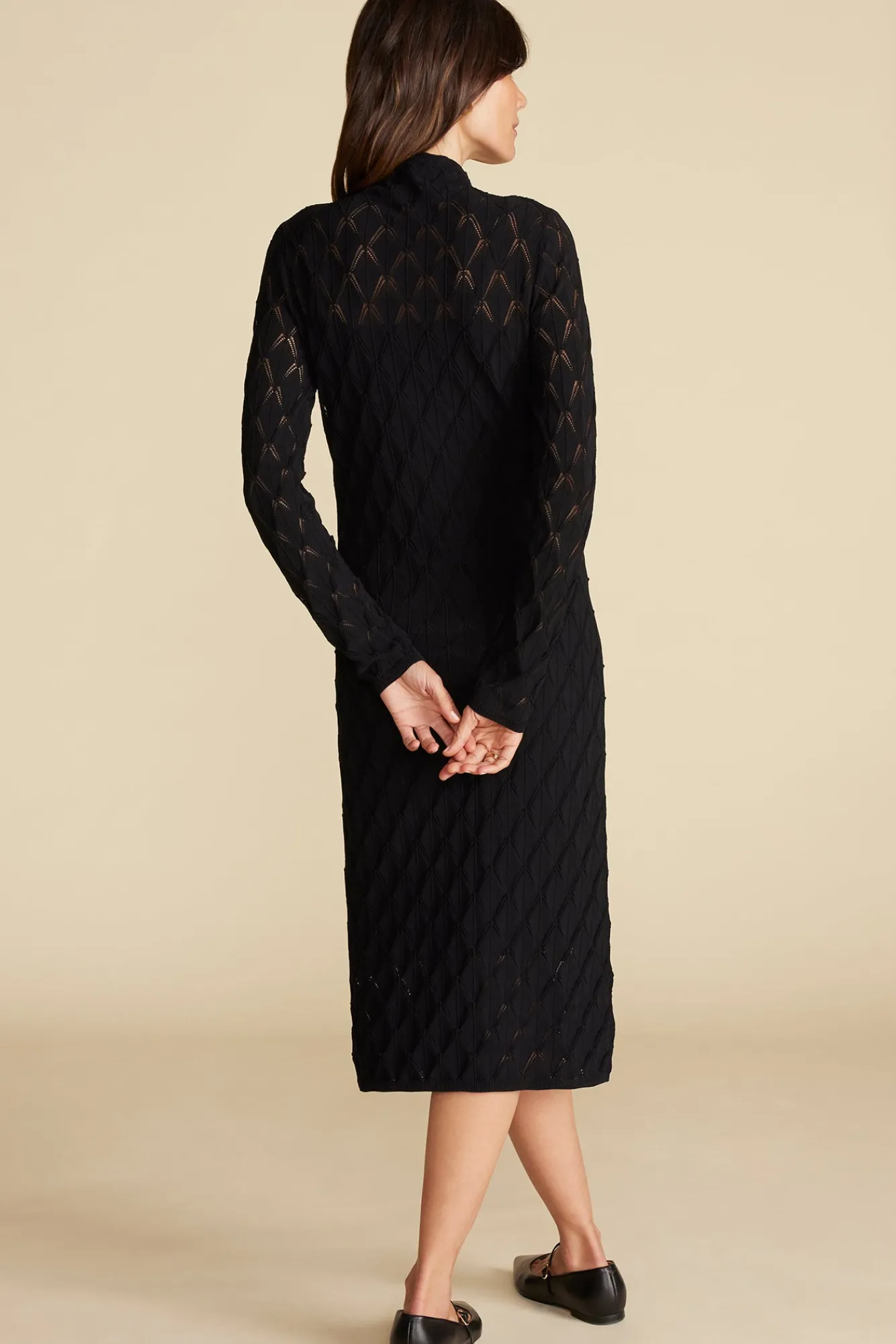 Amour Vert Dore Diamond Pointelle Midi Dress- Dresses