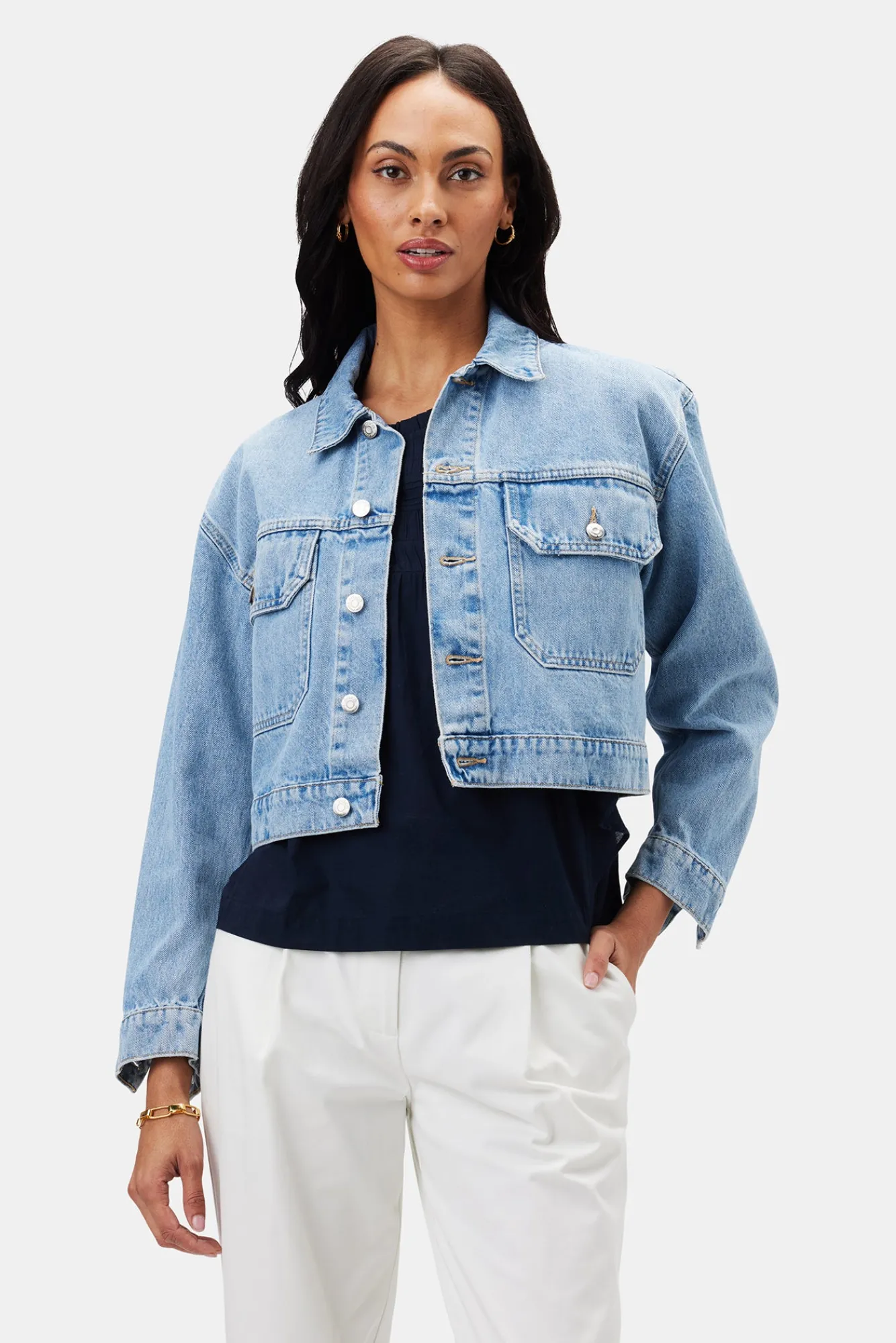 Amour Vert ETICA River Crop Jacket- Jackets & Outerwear|Denim