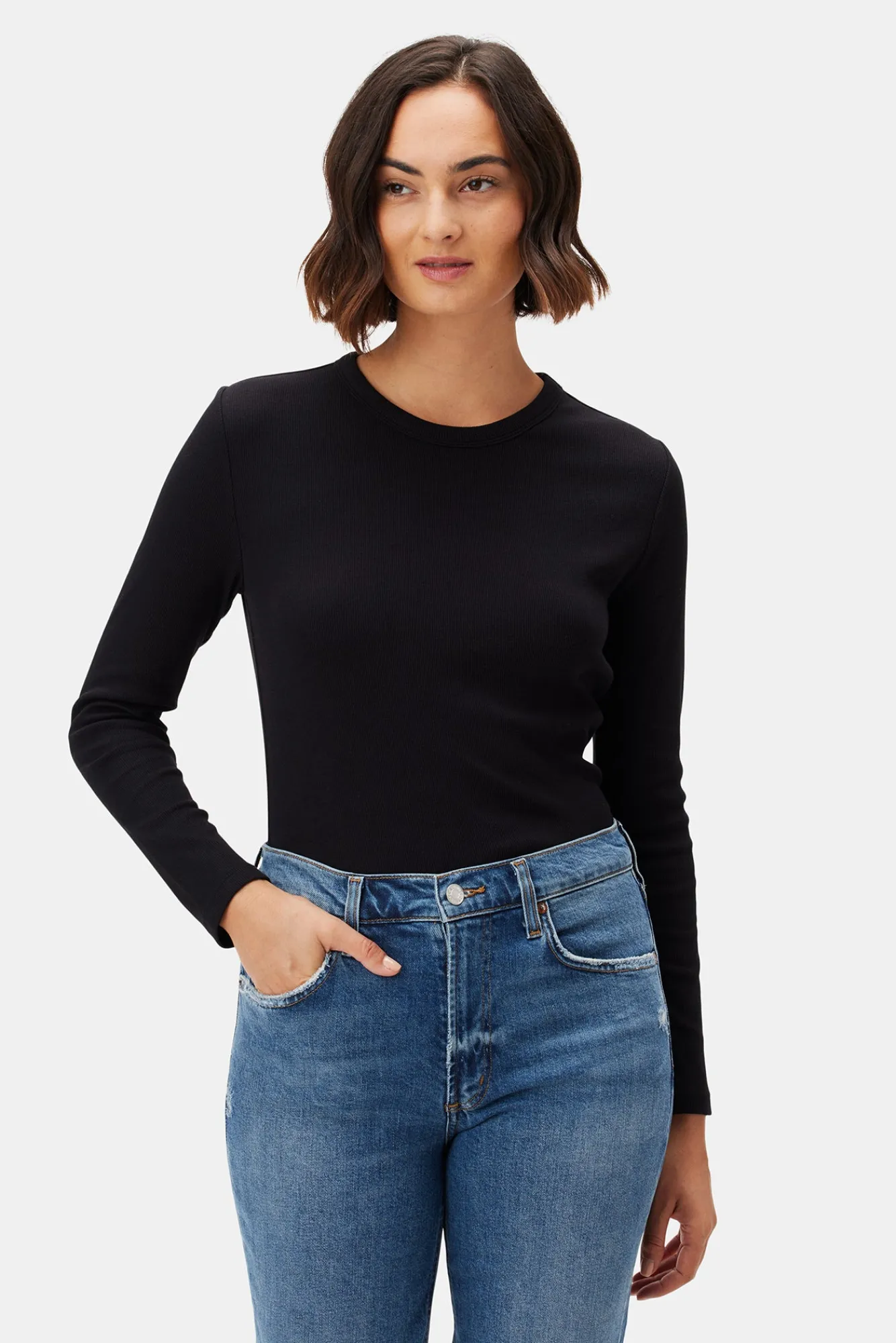 Amour Vert Eleanor Long Sleeve Baby Rib Tee- Tops|Tees