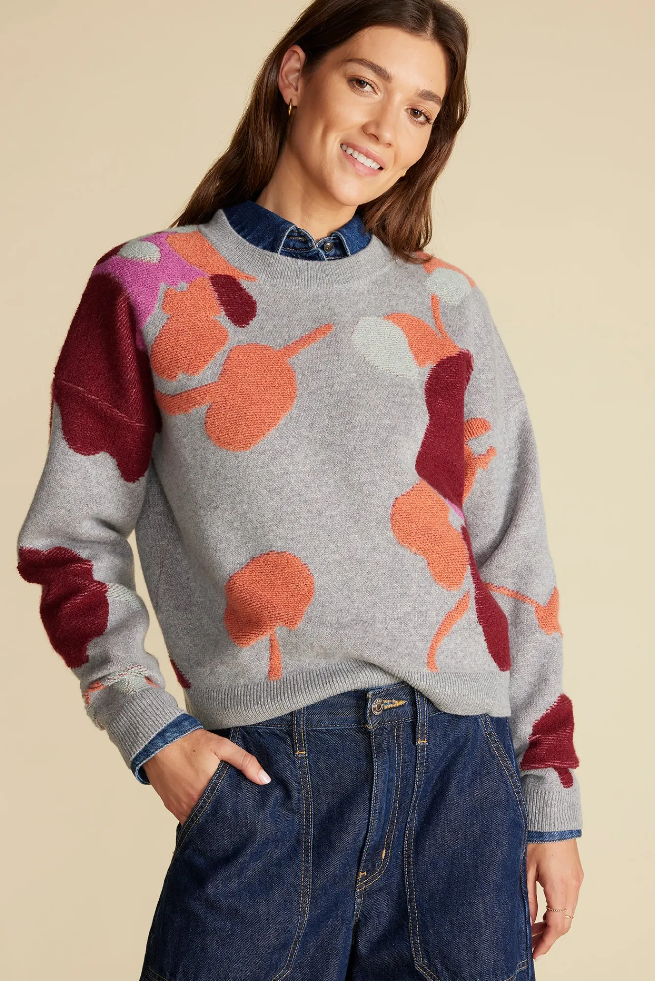 Amour Vert Rowan Jacquard Crew Neck Sweater- Sweaters & Cardigans