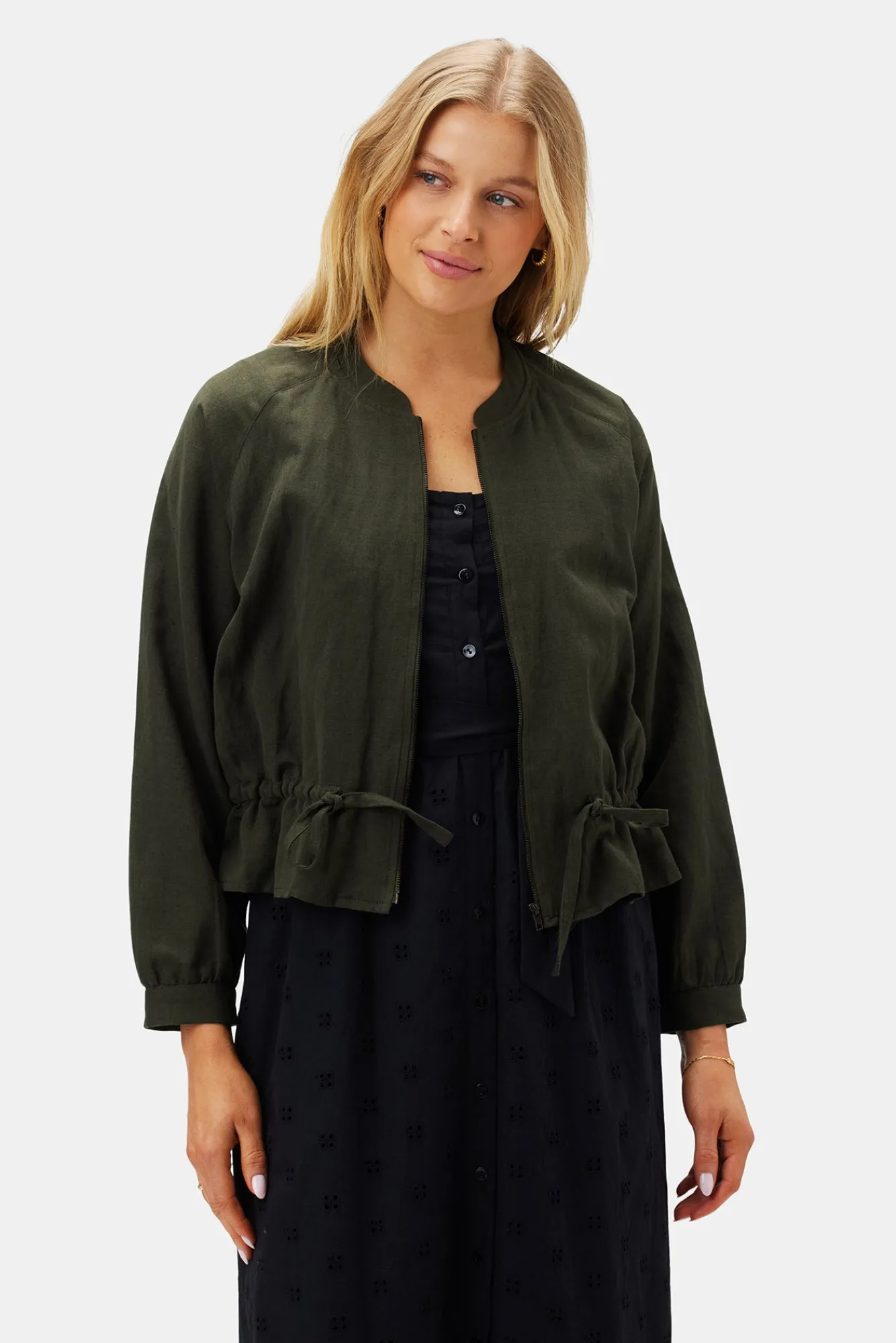 Amour Vert James Cotton Linen Bomber Jacket- Clearance